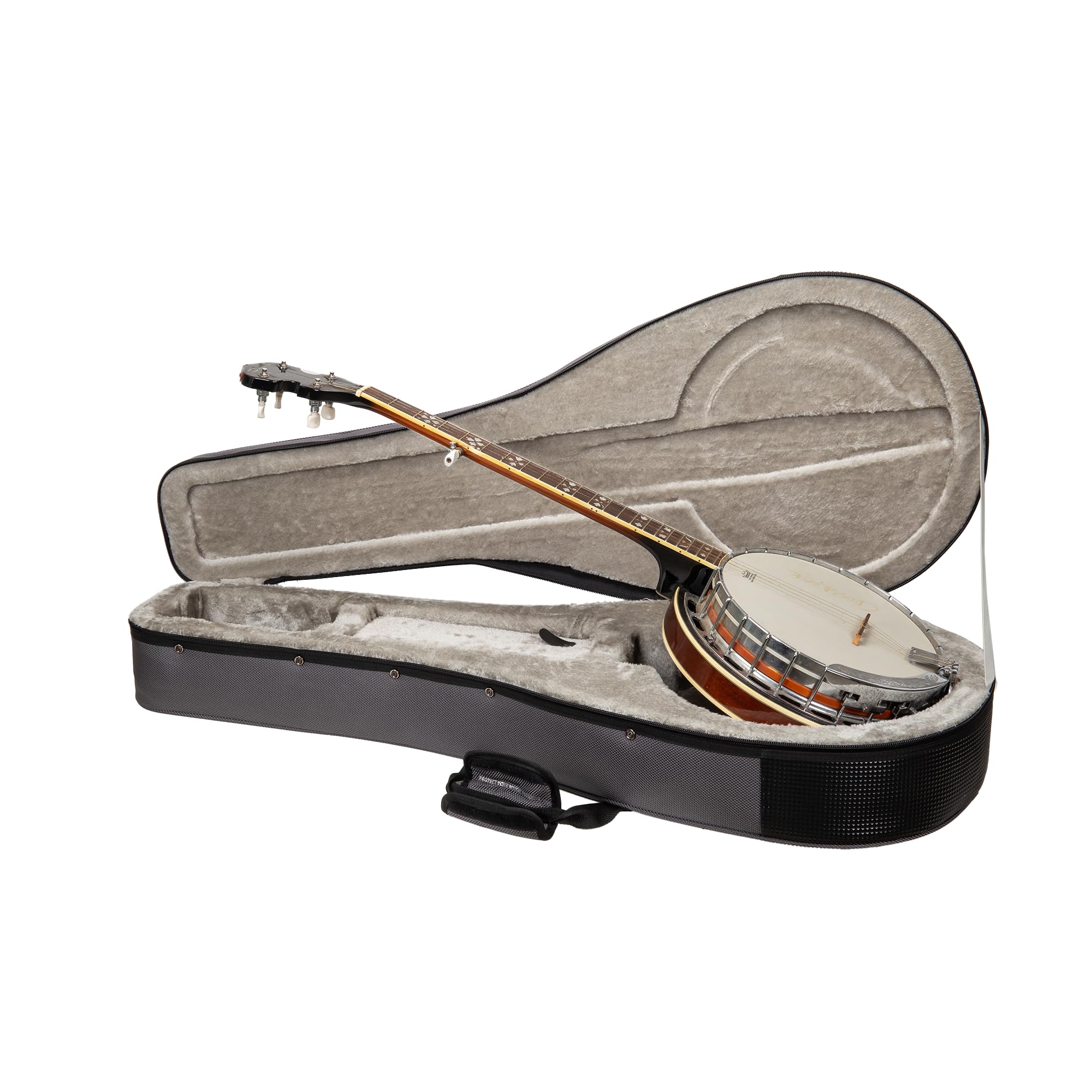 Crossrock 5-String Banjo Foam Case | Lightweight Gray Gig Bag for Resonator Banjos with Plush Interior & Storage Pockets (CRP300