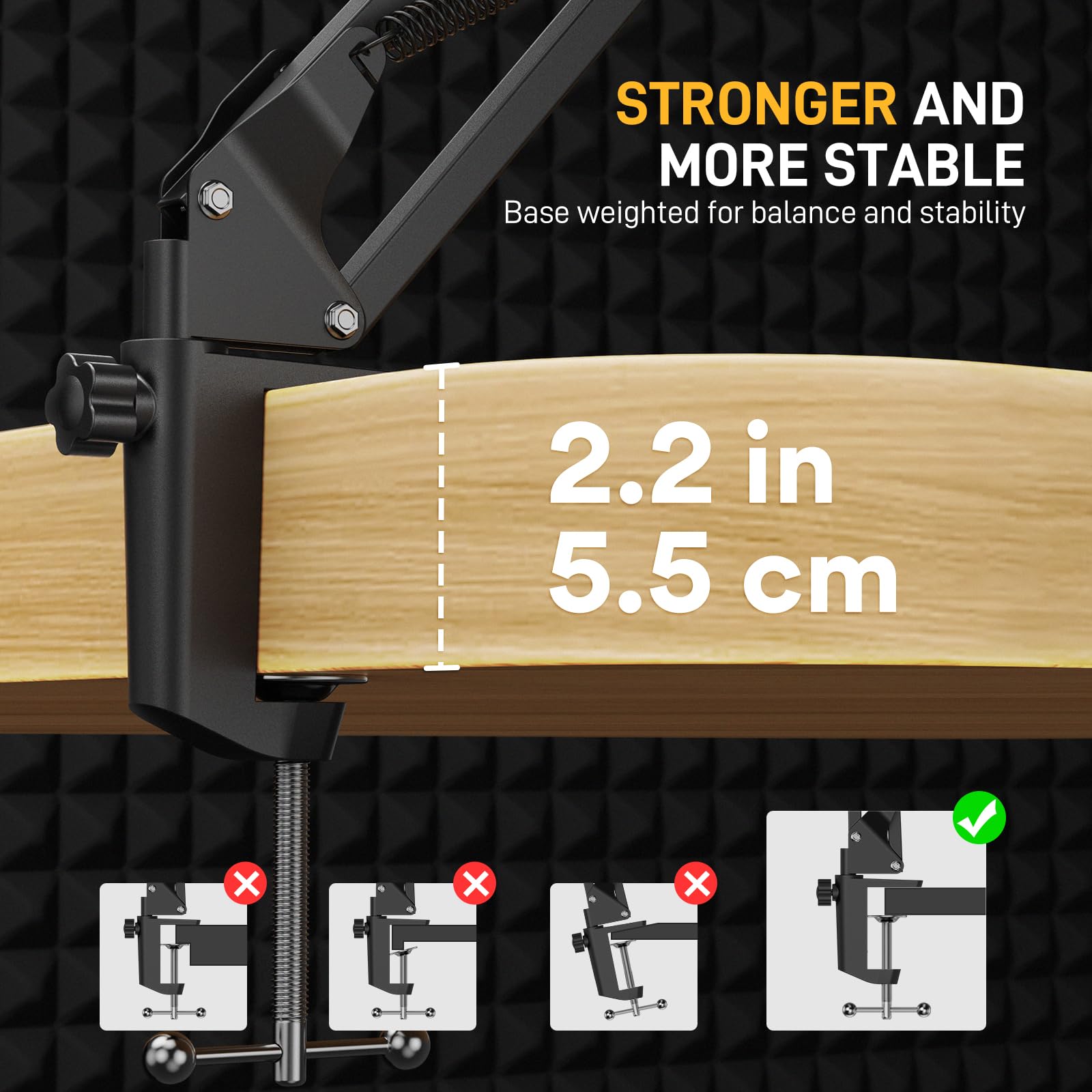 MAONO Boom Arm Microphone Stand: Adjustable Metal Suspension Mic Boom Arm for Podcast Gaming Streaming Recording,with Desk Clamp