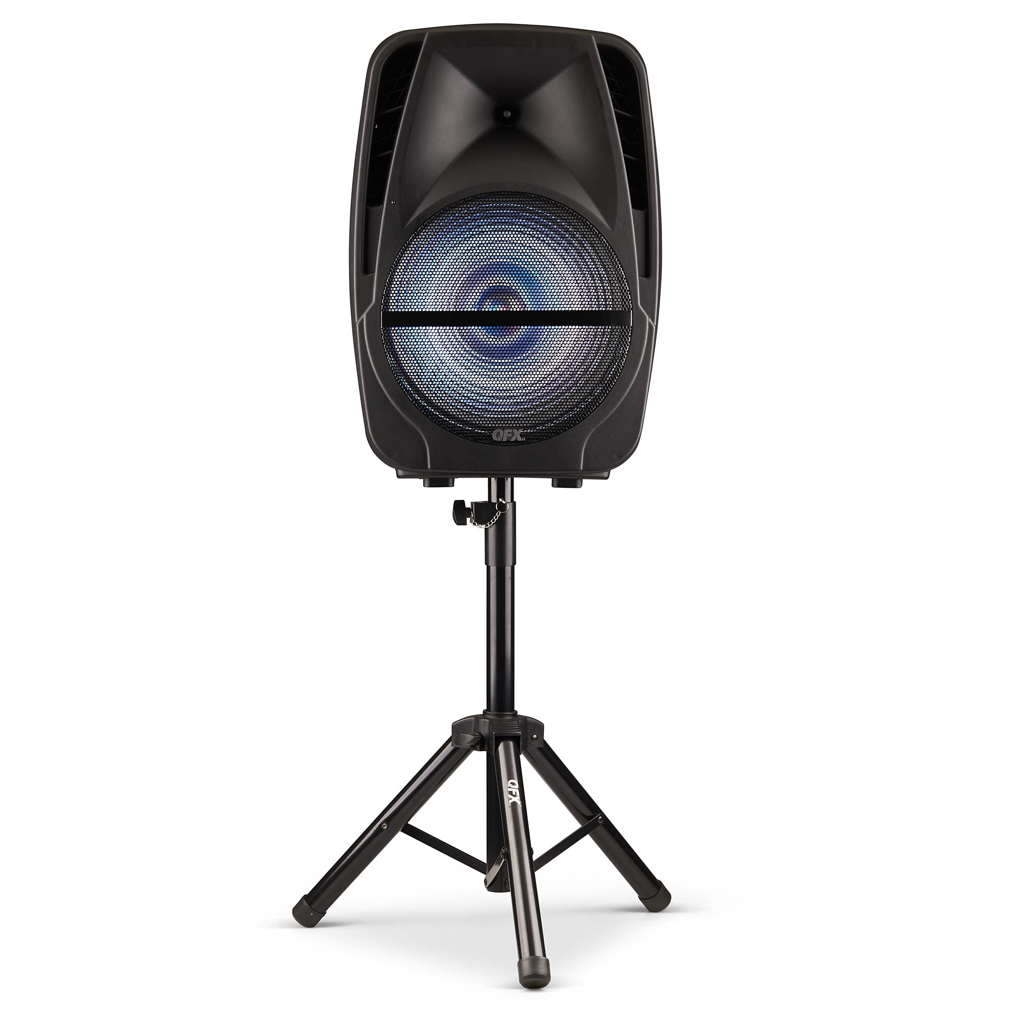 QFX PBX-61161 15 Portable Party Speaker with Wireless Microphone & Stand, Black
