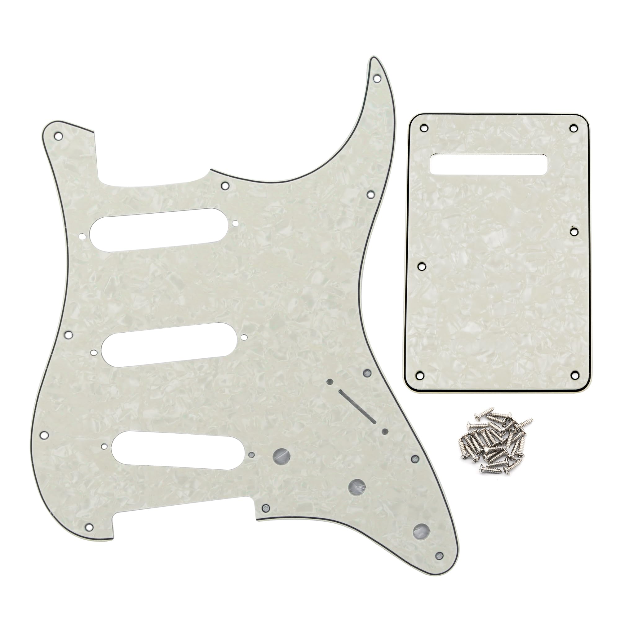 FLEOR SSS 11-Hole Electric Guitar Pickguard with Backplate and Pickguard Screws Set for ST Style Guitar Part,4Ply Aged Pearl