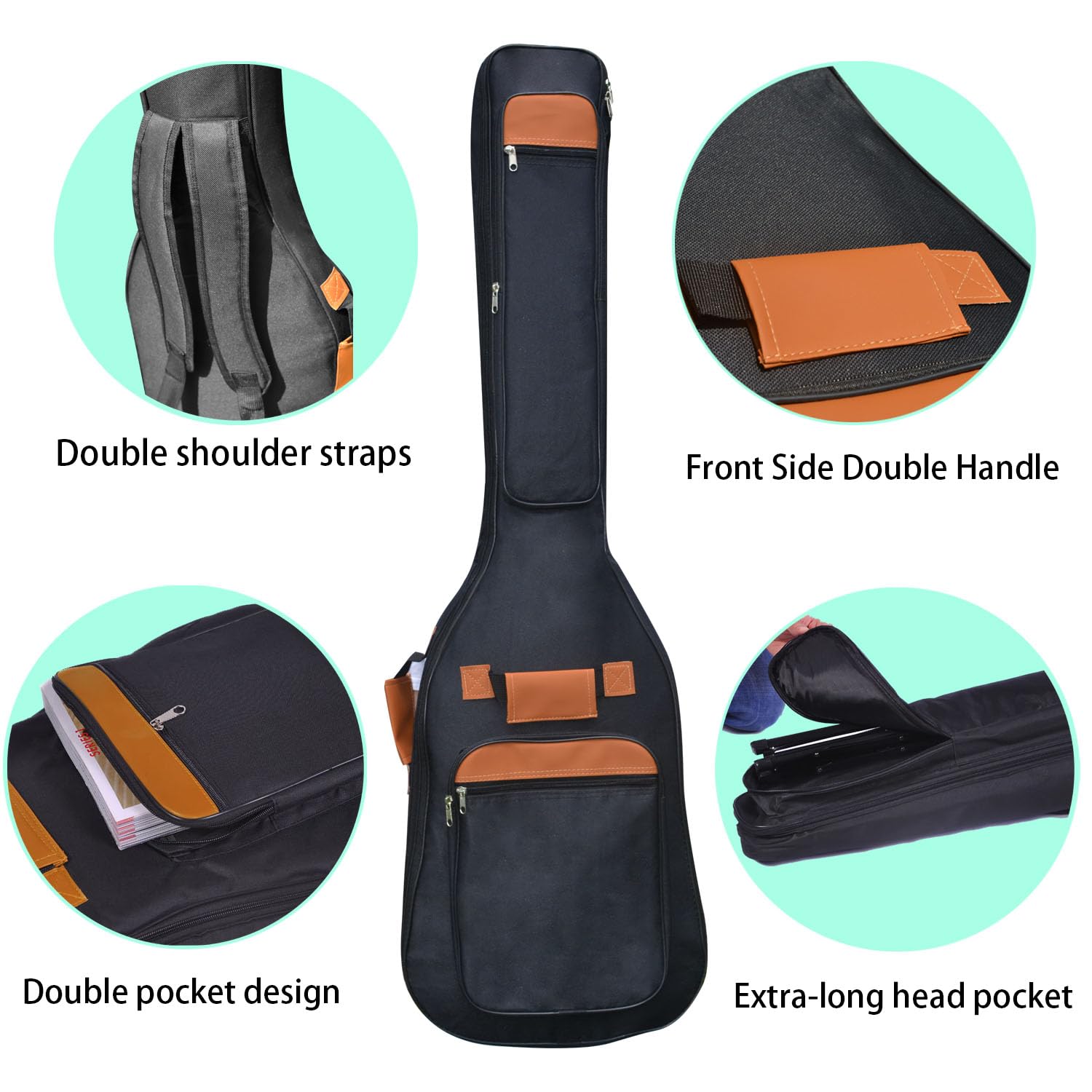 moosiker Bass Guitar Bag Gig Bag 6mm Padding Padded Backpack Neck Strap and Pockets Soft Electric Bass Guitar Case