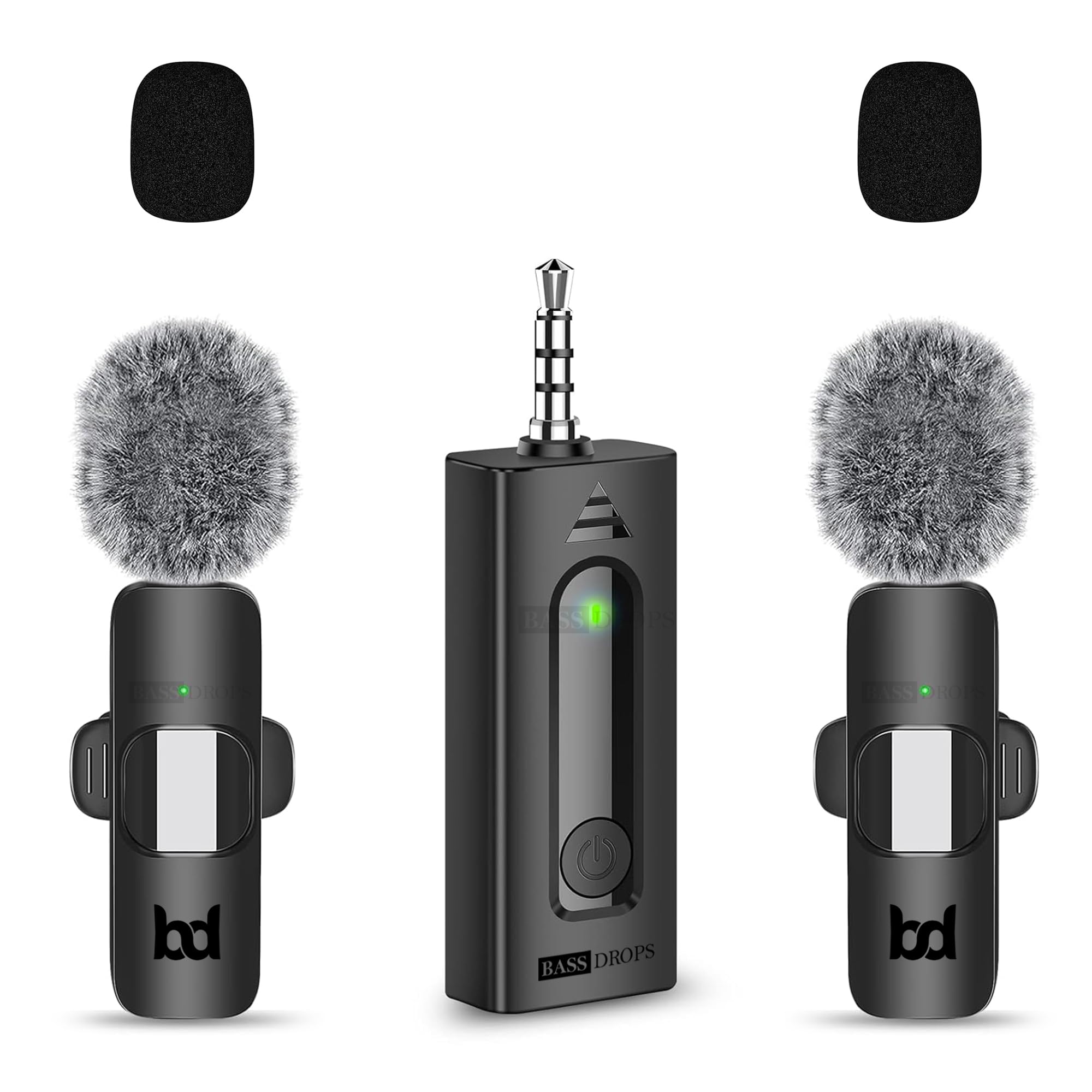 Bassdrops Wireless Lavalier Microphone For Iphone Android Camera  Cordless Lapel Mics For Video Recording, Live Streaming, Youtu
