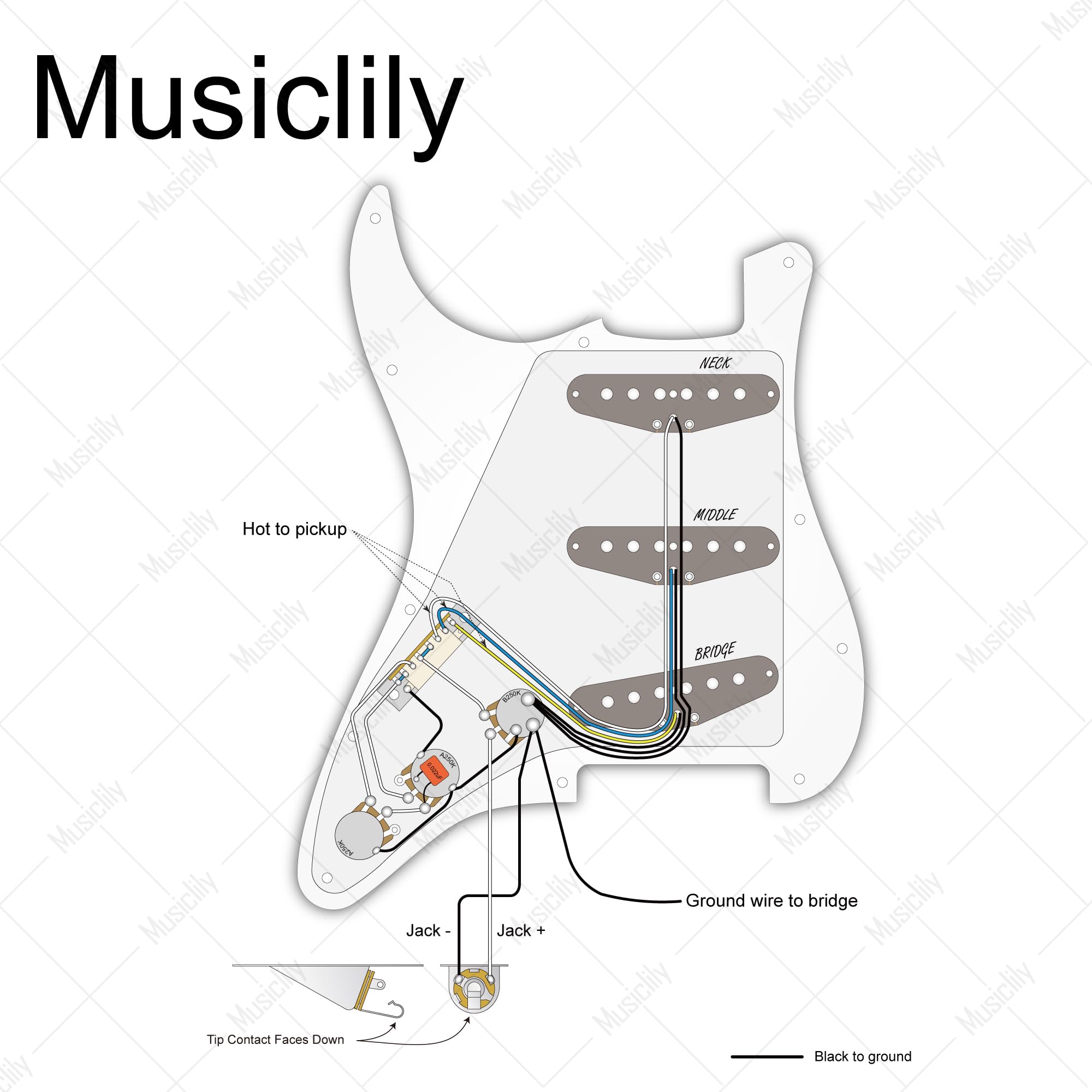 Musiclily Pro-SE ST-60SE Pre-wired SSS Pickguard with Staggered Alnico 5 Pickups for Strat Style Electric Guitar, 3Ply White