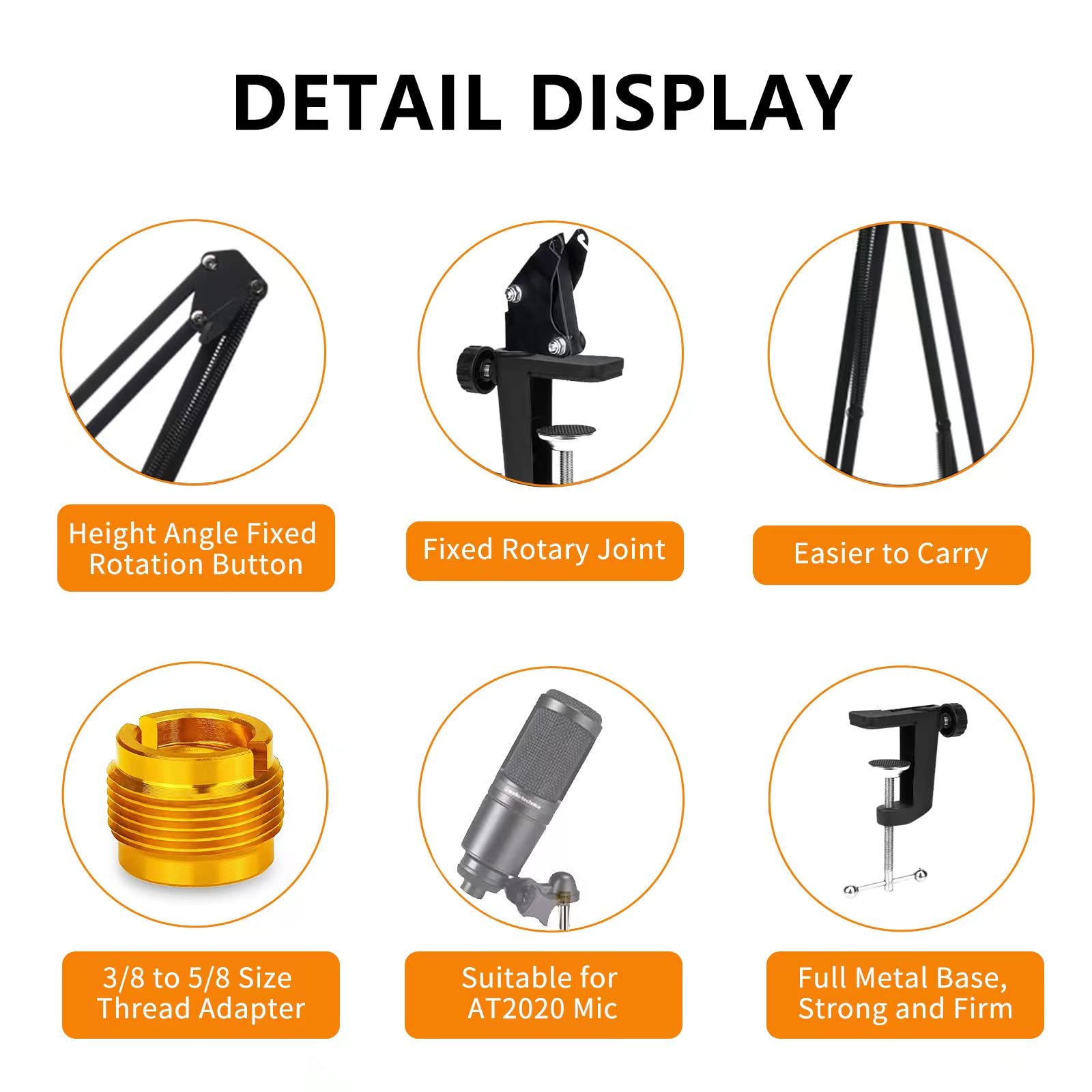 Snowball Mic Boom Arm - Heavy Duty Mic Boom Arm Desk Mount Adjustable Suspension Mic Stand Compatible with Audio-Technica AT2020