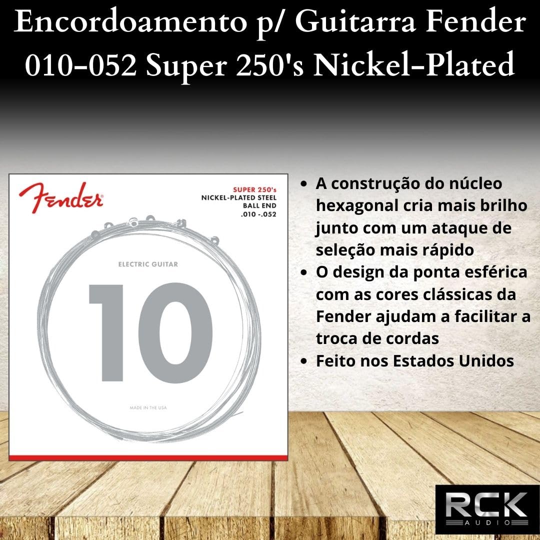 Fender Super 250 Electric Guitar Strings, Nickel Plated Steel, Ball End, 250RH .010-.052