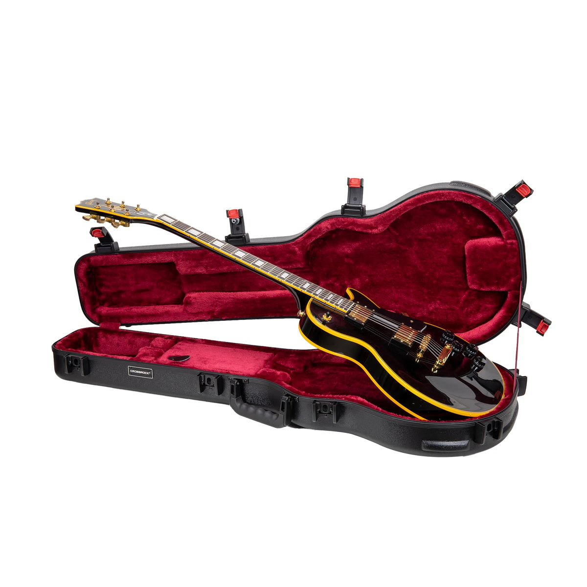 Crossrock Abs Les Paul Guitar Flight Case For Epiphone & Firefly | Black Matte Finish, Burgundy Velvet Interior, Tsa Lock - Prem