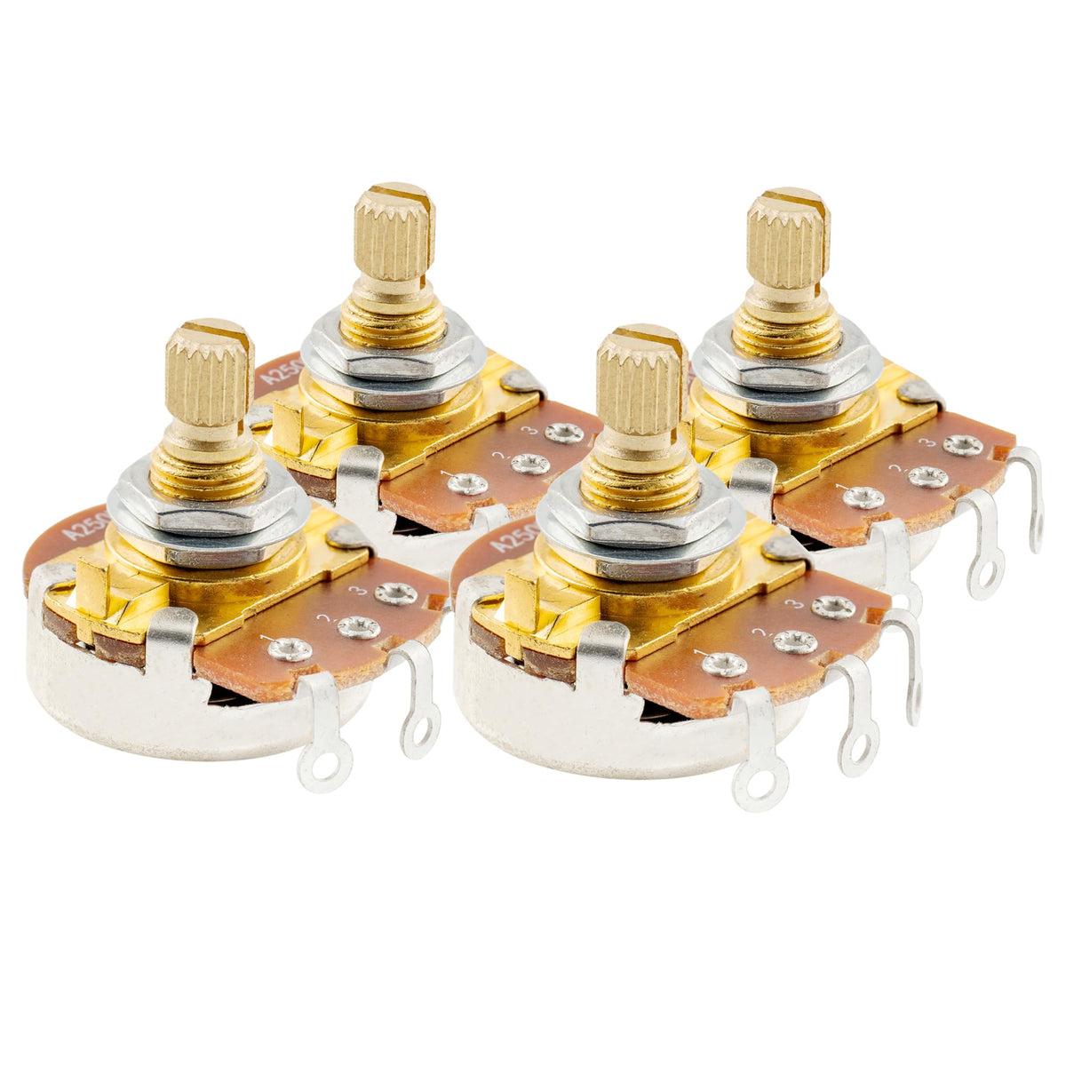 Musiclily Pro Brass Shaft Full Metric Size A250K Guitar Pots Audio Taper Potentiometers For Electric Guitar/Bass (Set Of 4)