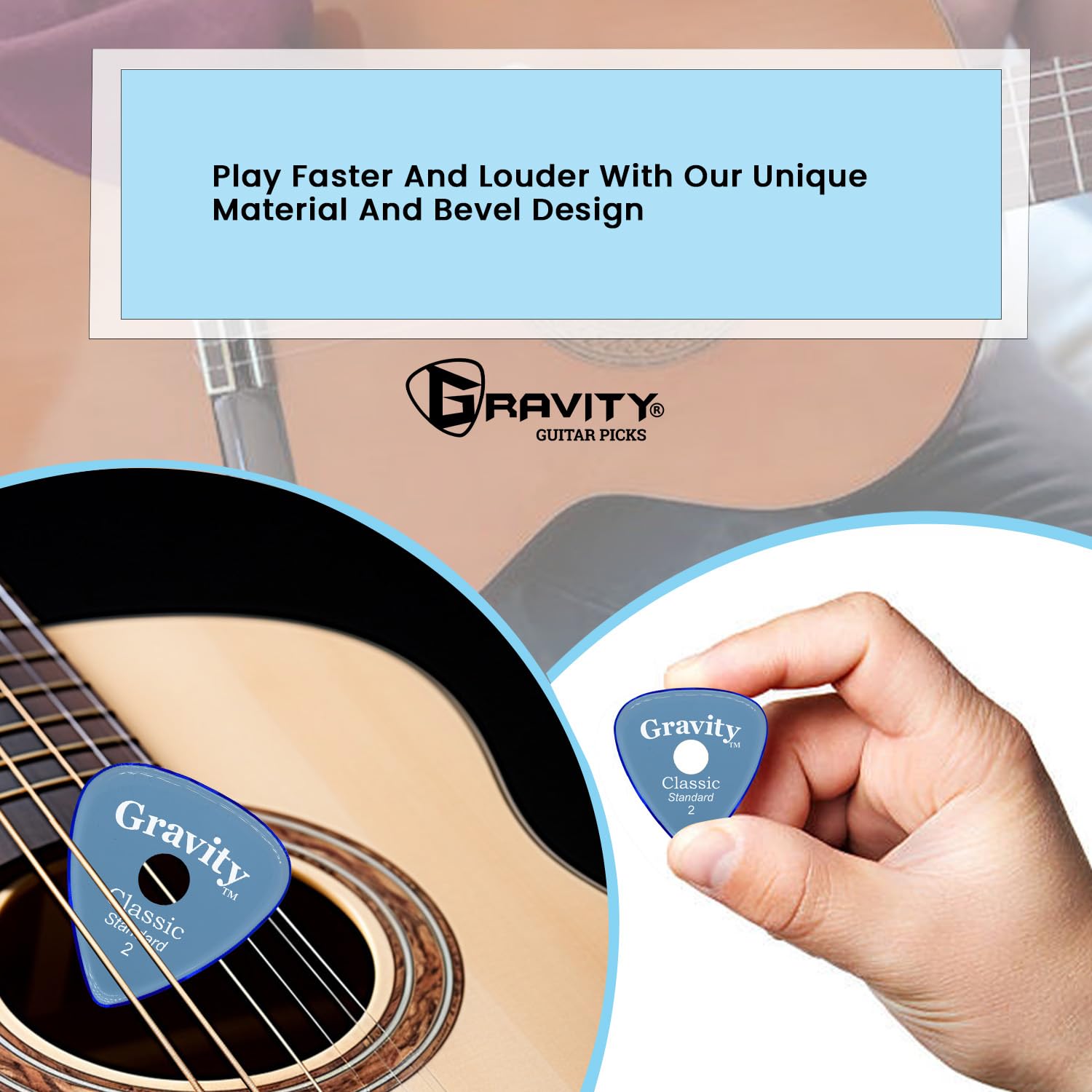 Gravity Picks Classic Guitar Pick - 2.0mm Blue - Polished w/Round Grip Hole