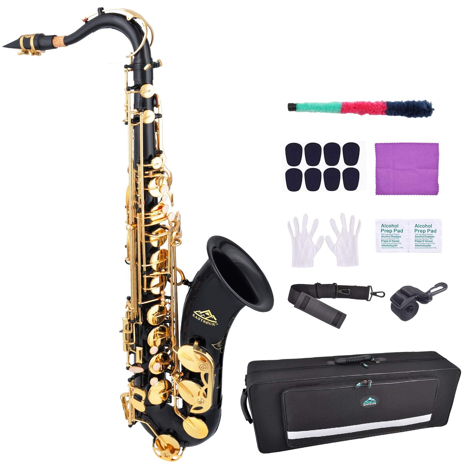 Eastrock Tenor Saxophone Black/Golden B Flat Tenor Sax Professional Saxophone For Beginners Students Kids And Musicians With Car