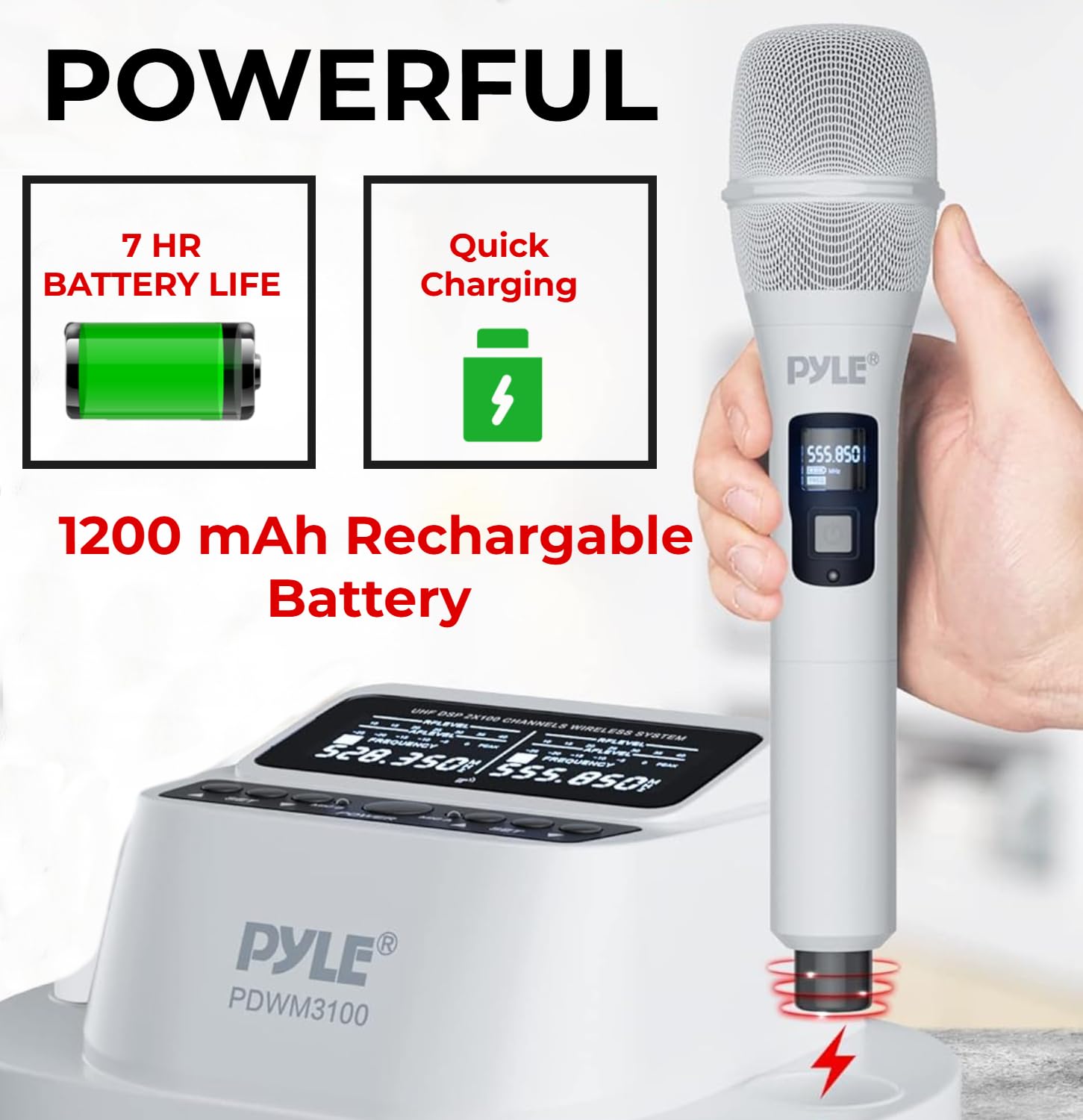 Pyle Wireless Microphones - UHF 2x100 Channel Receiver, Karaoke Microphone with DSP, High-Fidelity, Infrared Sync, Wireless Micr