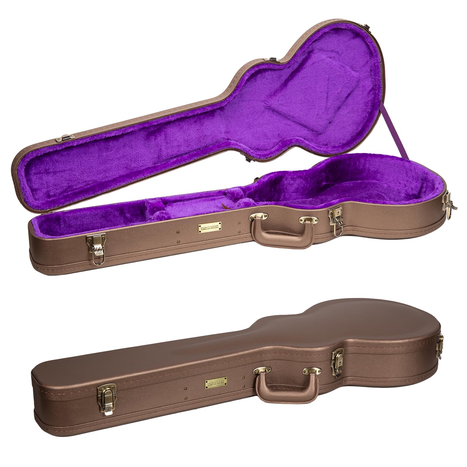 Crossrock Wooden Electric Guitar Case for Les Paul Style | Chocolate Brown Finish, Purple Velvet Interior, Lock - Designer Serie
