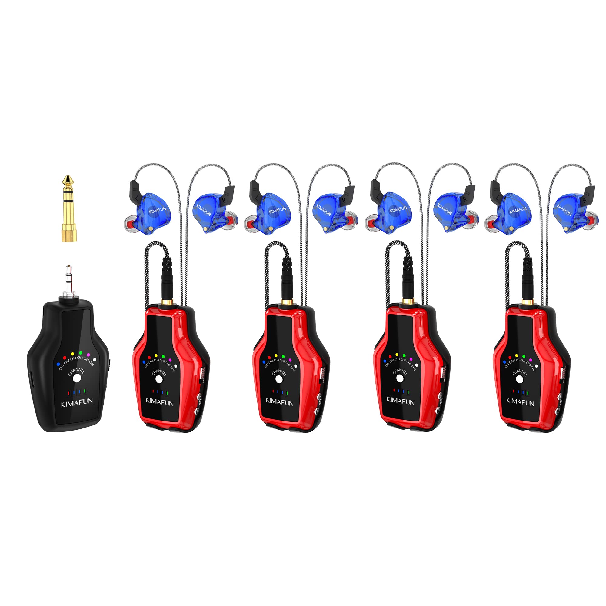 KIMAFUN Wireless in Ear Monitor System Set, Professional Wireless IEM System Headphone for Band Rehearsal (1TX+4RX)