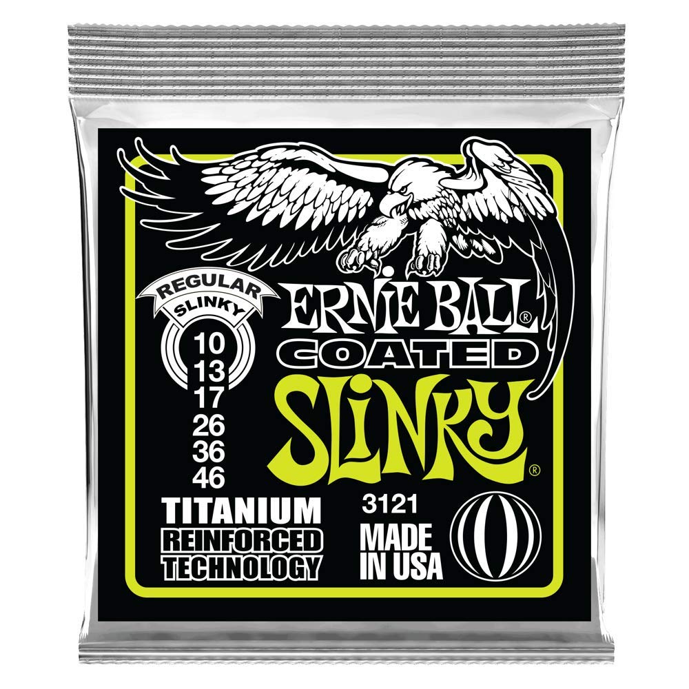 Ernie Ball Regular Slinky Coated Titanium Electric Guitar Strings, 10-46 Gauge (P03121)