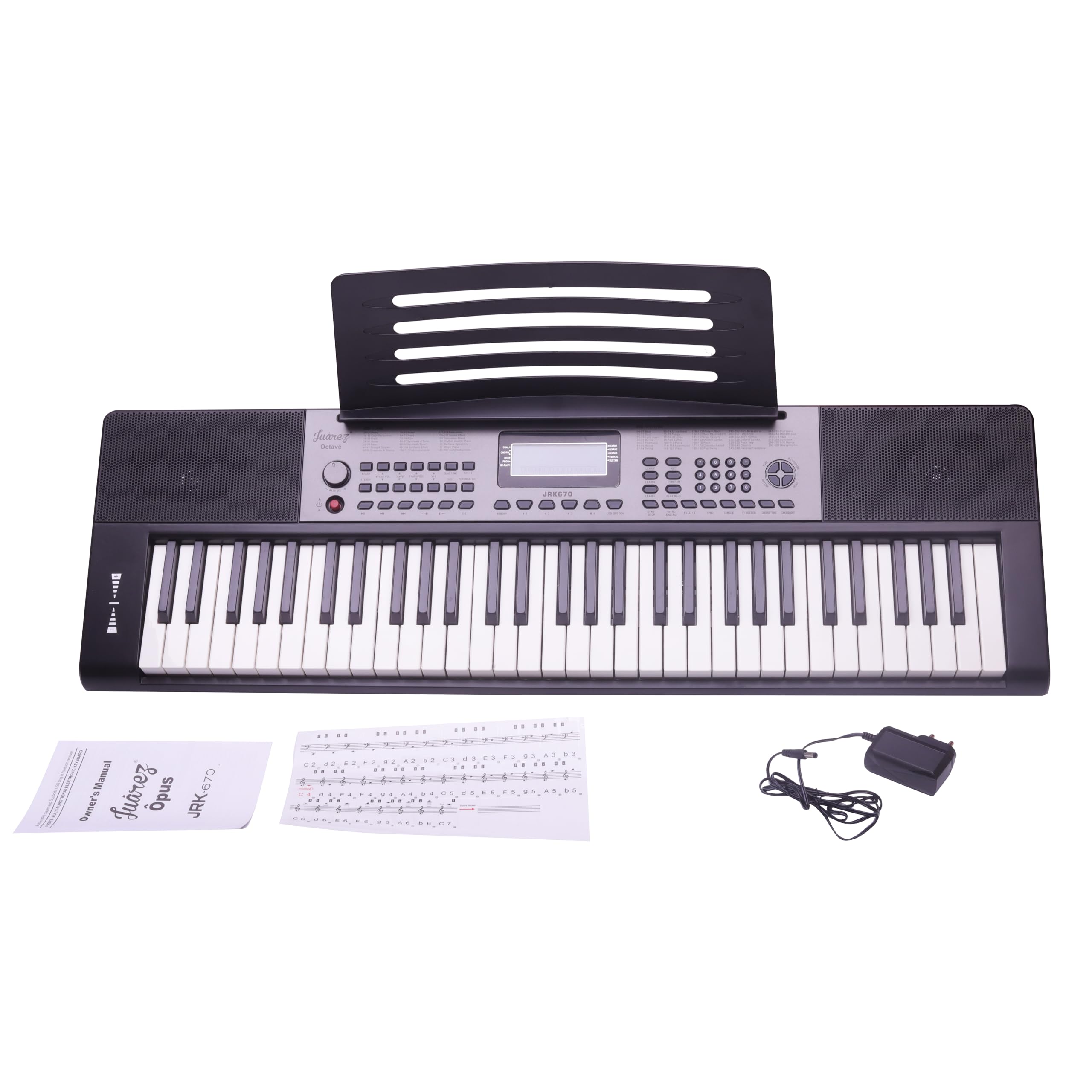 Juarez Jrk670 61-Key Lighted Electronic Keyboard Piano With Pitch Bend 300 Tones & Rhythms, 40 Demos, Usb, Sd Card, Midi Input/O