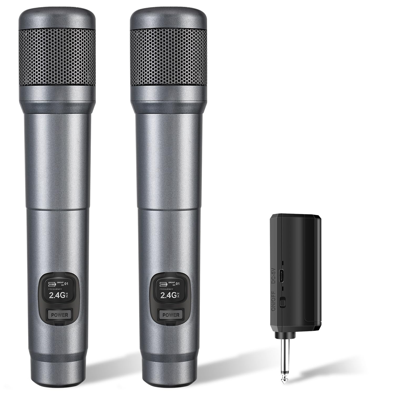 LUVUMVLT Wireless Microphone, Dual Handheld Dynamic Mic with Rechargeable Receiver, 40H Duration, 200ft Range, Plug and Play, Ka