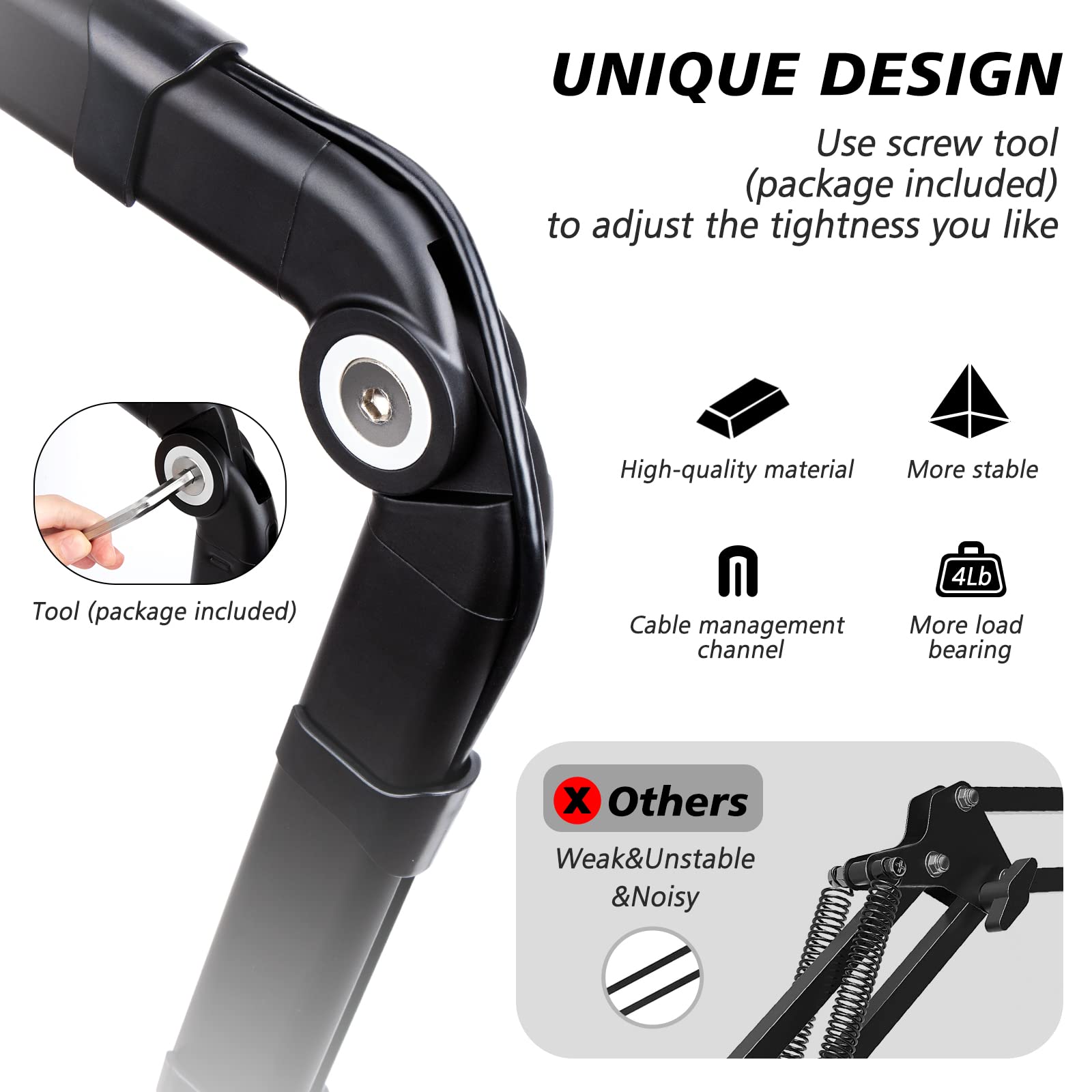 Blue Yeti Boom Arm with Extension Tube - Mic Boom Arm Compatible with HyperX QuadCast, Weighted Metal Height adjustment Mic Arm