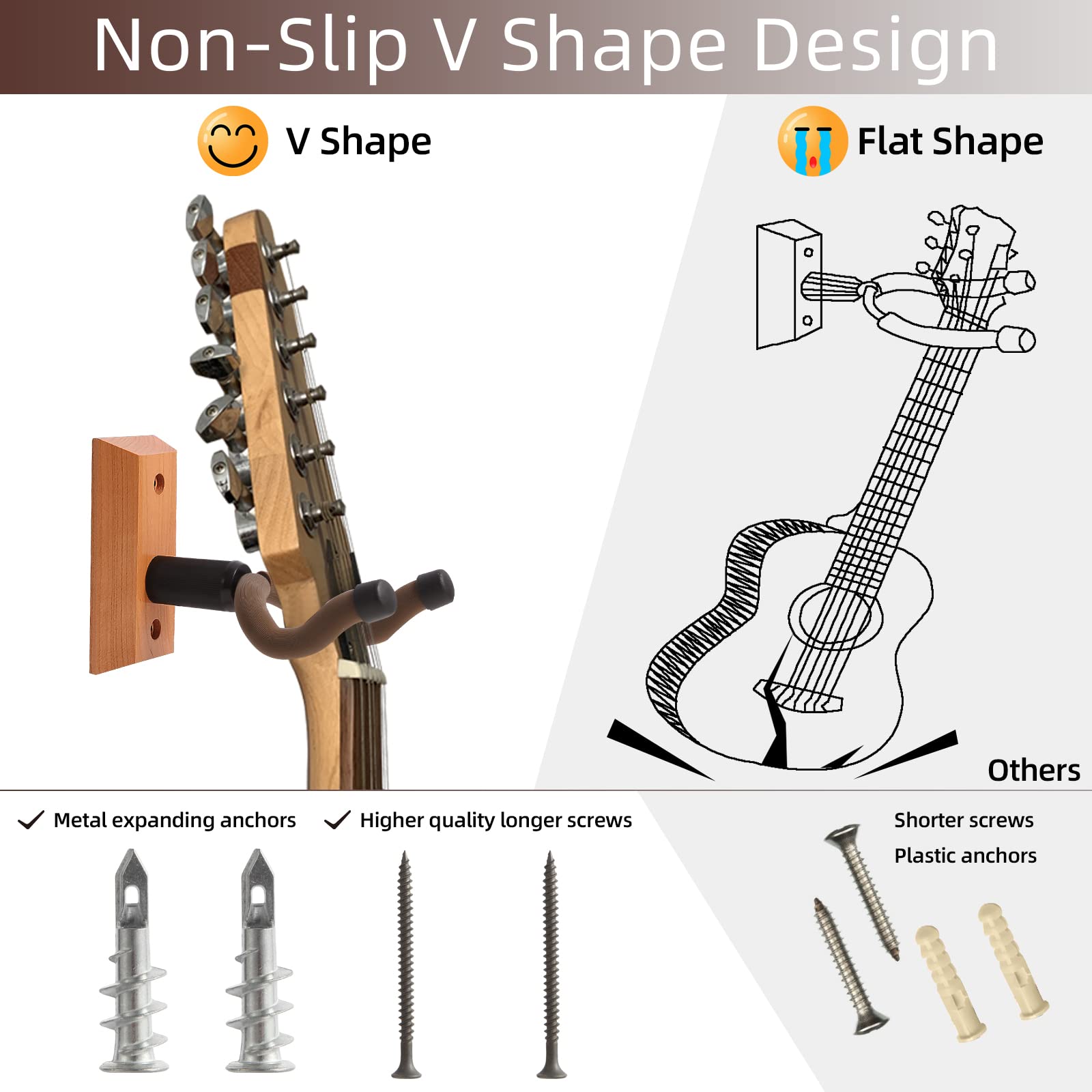 VEINTICO Guitar Wall Mount, Guitar Hangers hooks Bracket Holders for Acoustic and Electric Guitars Bass Banjo Mandolin, Hardwood