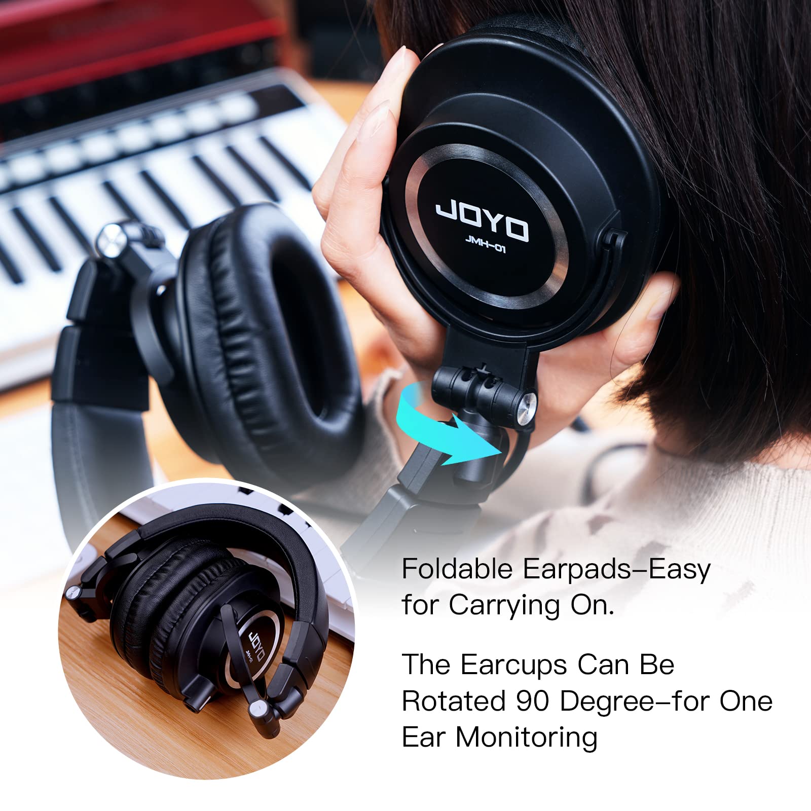 JOYO Studio Monitor Headphones Wired Audio Recording Monitor Headset Over Ear Headphones for Mixer Amplifier Podcast Keyboard Pi