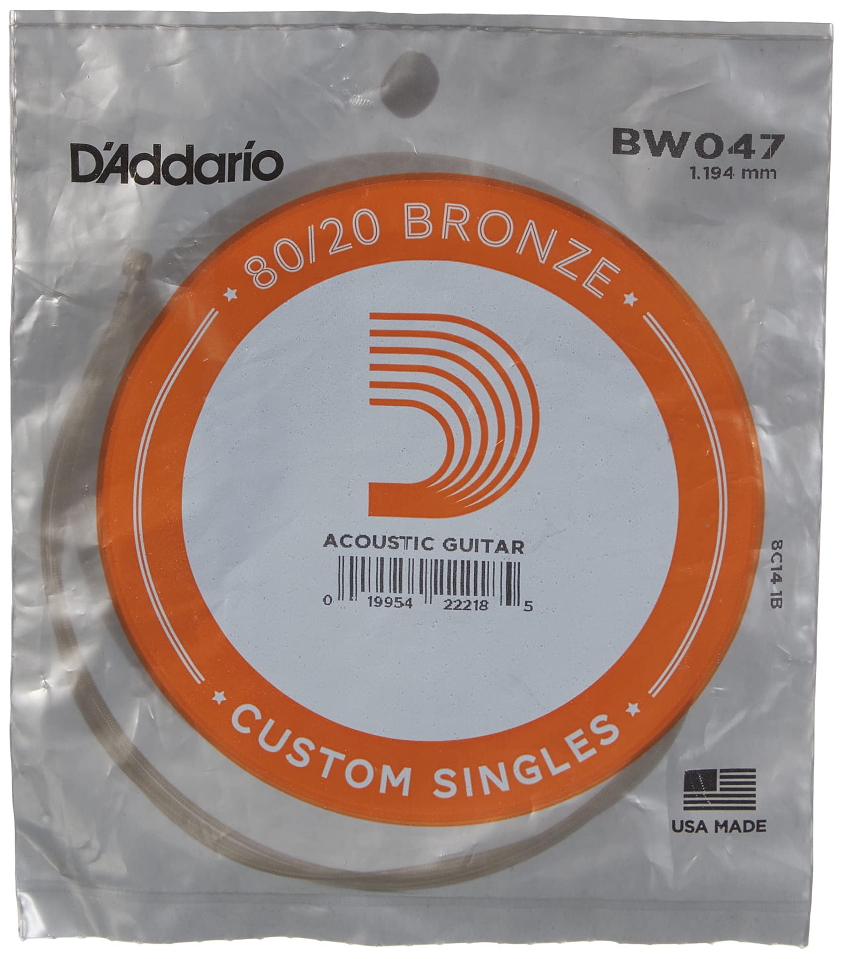 DAddario BW047 Bronze Wound Acoustic Guitar Single String, .047