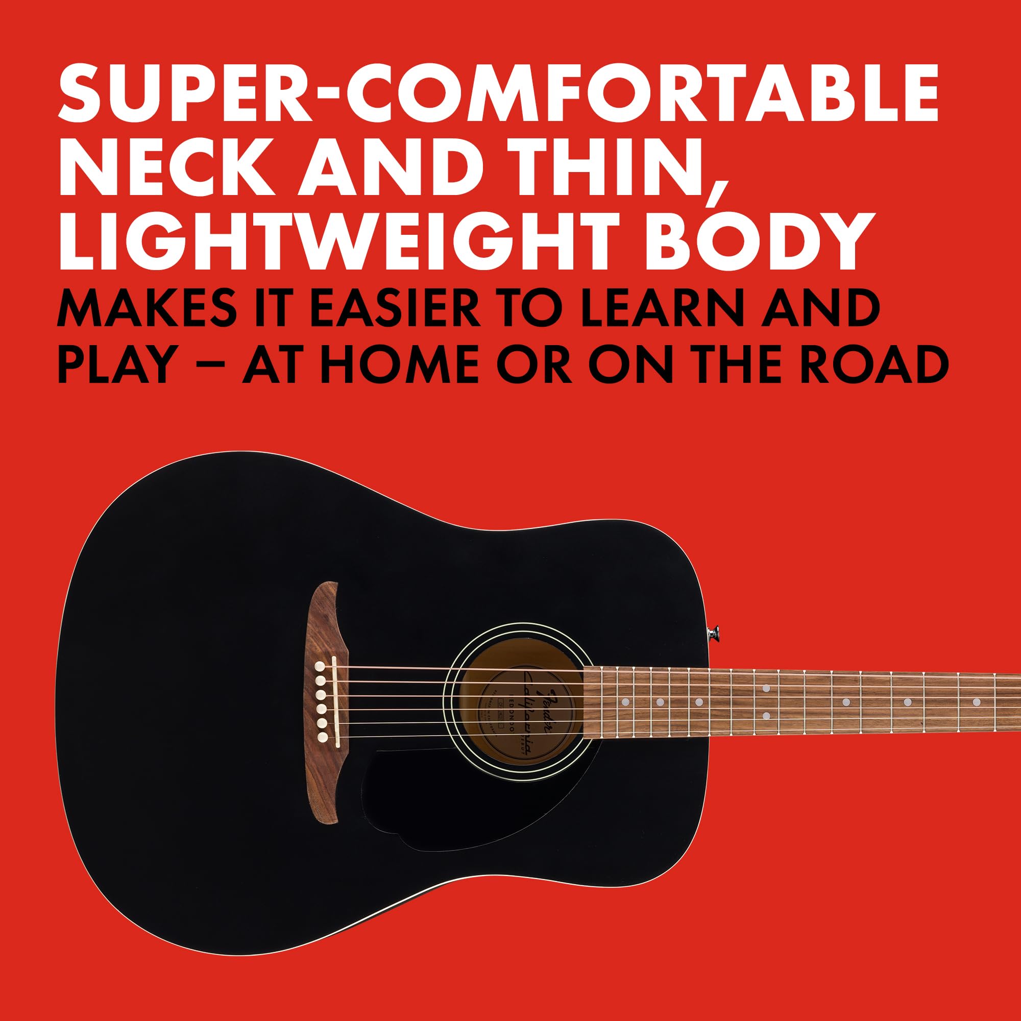 Fender California Debut Redondo Series Acoustic Guitar, Beginner Guitar, 2-Year Warranty, Black