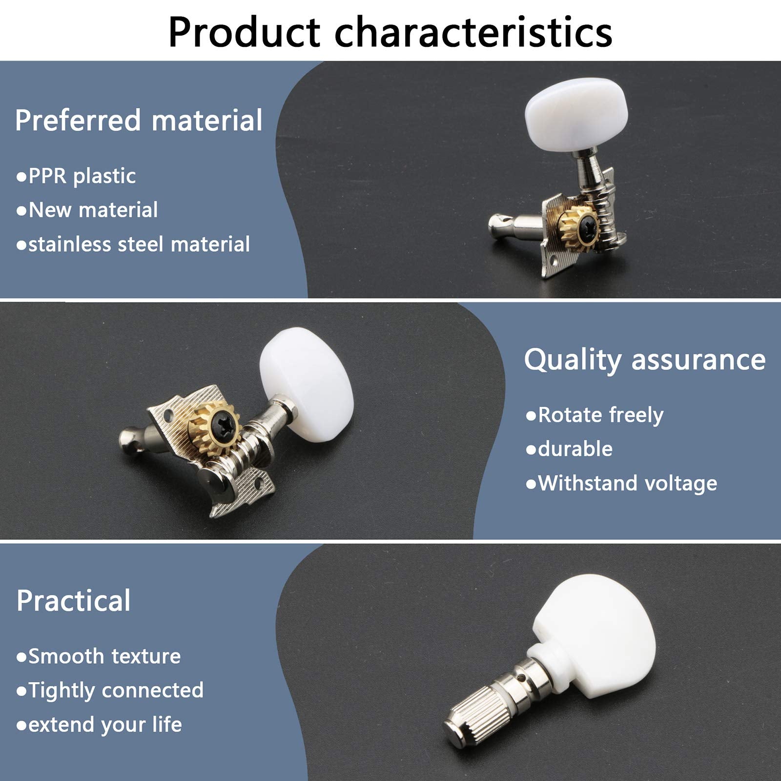 Swhmc 2R2L Semiclosed Guitar String Tuning Pegs Banjo Celluloid Machine Head Tuner, Pack of 5, Classic Silver