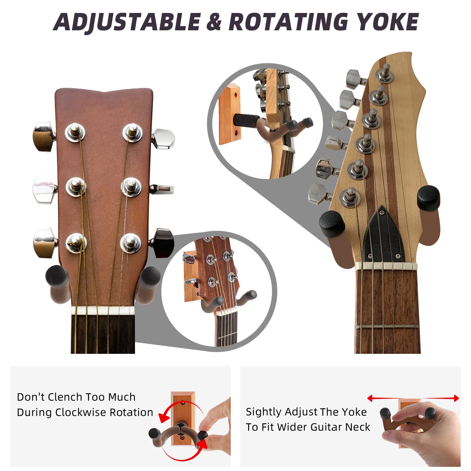 VEINTICO Guitar Wall Mount, Guitar Hangers hooks Bracket Holders for Acoustic and Electric Guitars Bass Banjo Mandolin, Hardwood