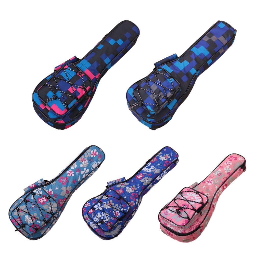 HOT SEAL 10MM Waterproof Durable Colorful Ukulele Case Bag with Storage (23/24in, Blue plaid)