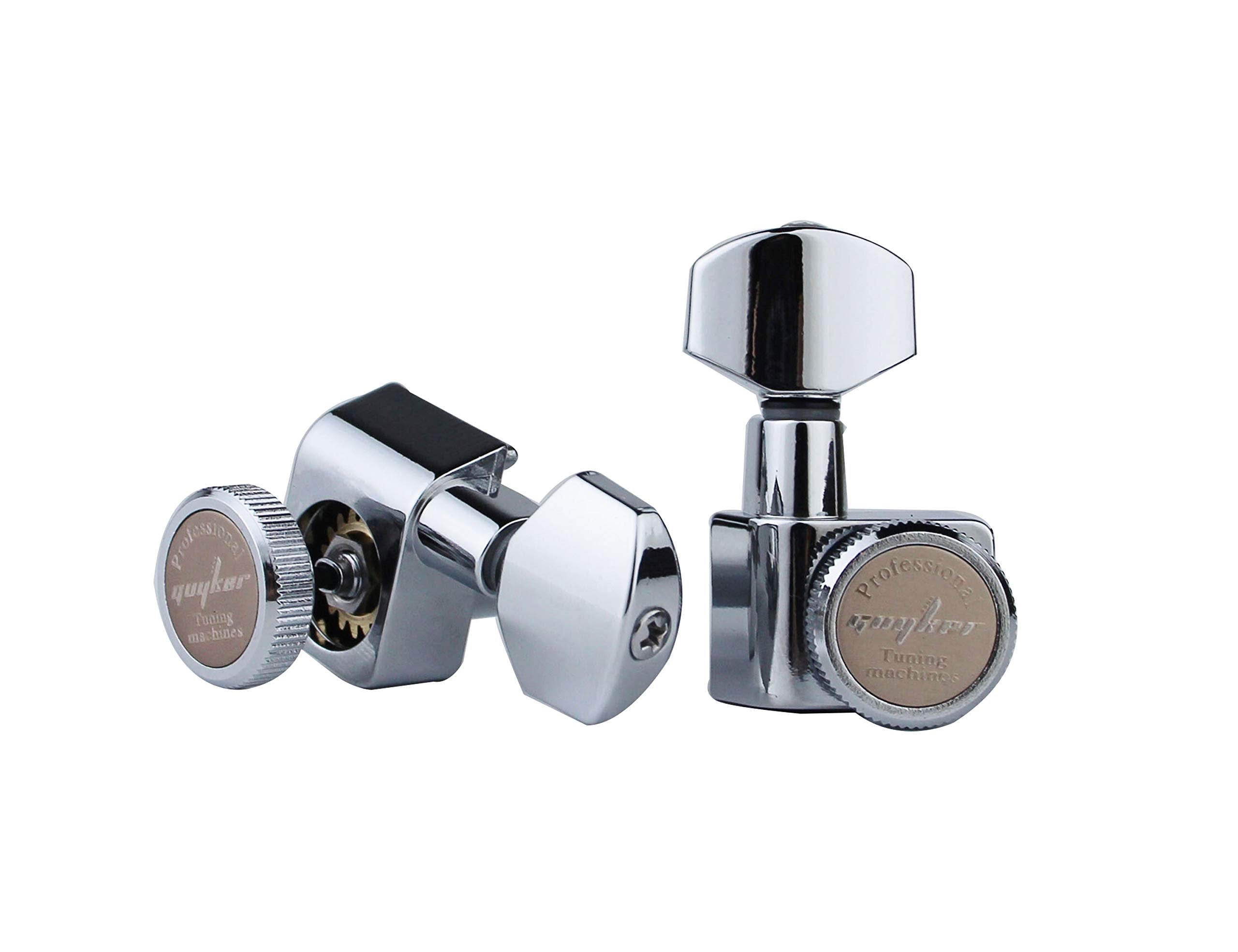 Guyker 6 In-line Guitar Locking Tuners - 1:18 Locking Tuning Key Pegs Tuners - Chrome
