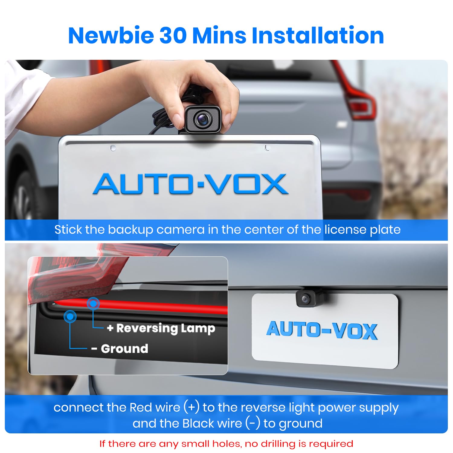AUTO-VOX CS-2 Wireless Backup Camera with 4.3'' Car Monitor, Easy Install Stable Digital Signal Back Up Camera System, Super Nig