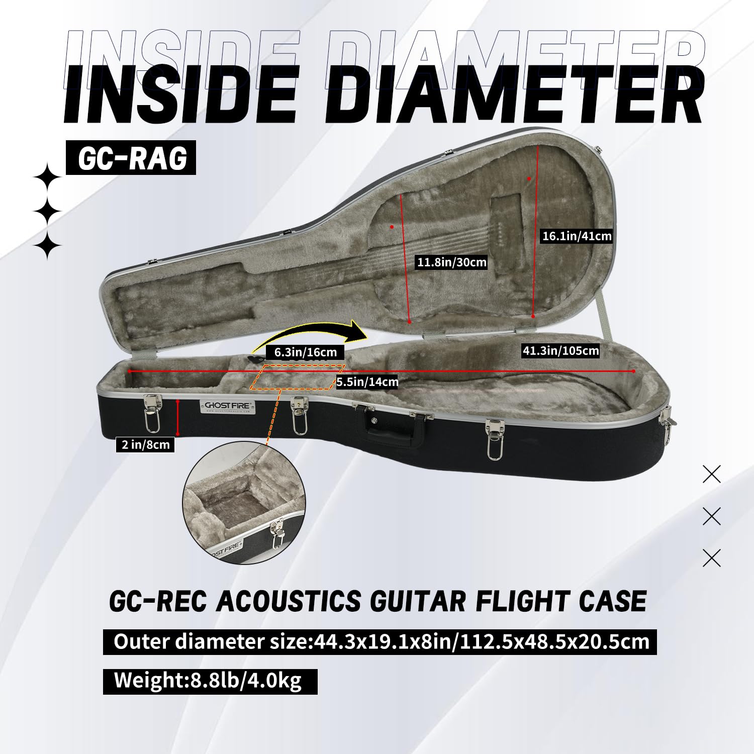 GHOSTFIRE ABS Acoustic Guitar Case Portable Hard-Shell Case With Lock Super thick Fit for Acoustic (GC-RAG)