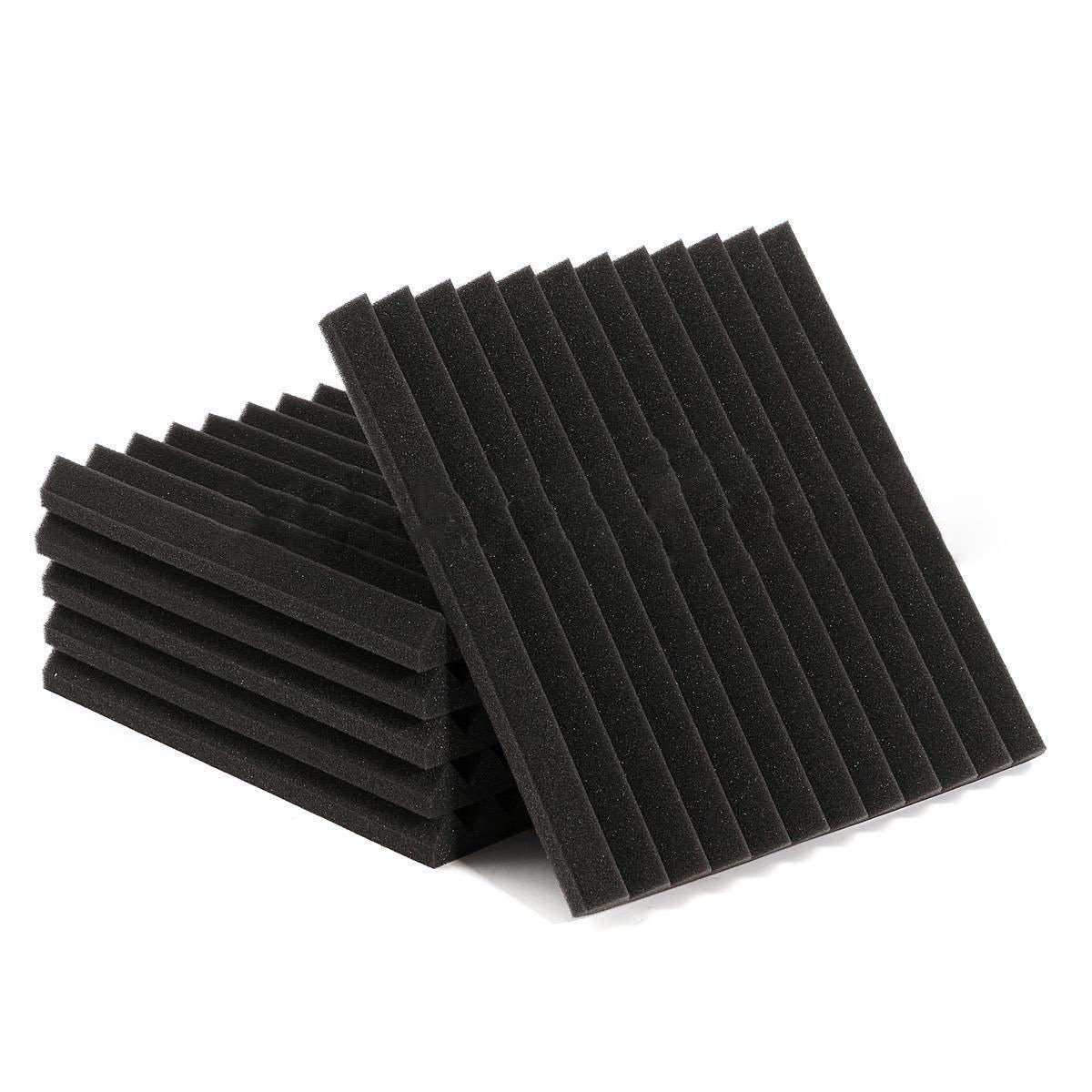 YDHTDLHC 24 Pack 1'' x 12'' x 12'' BLACK Acoustic Wedge Studio Foam Sound Absorption Wall Panels (BLACK)