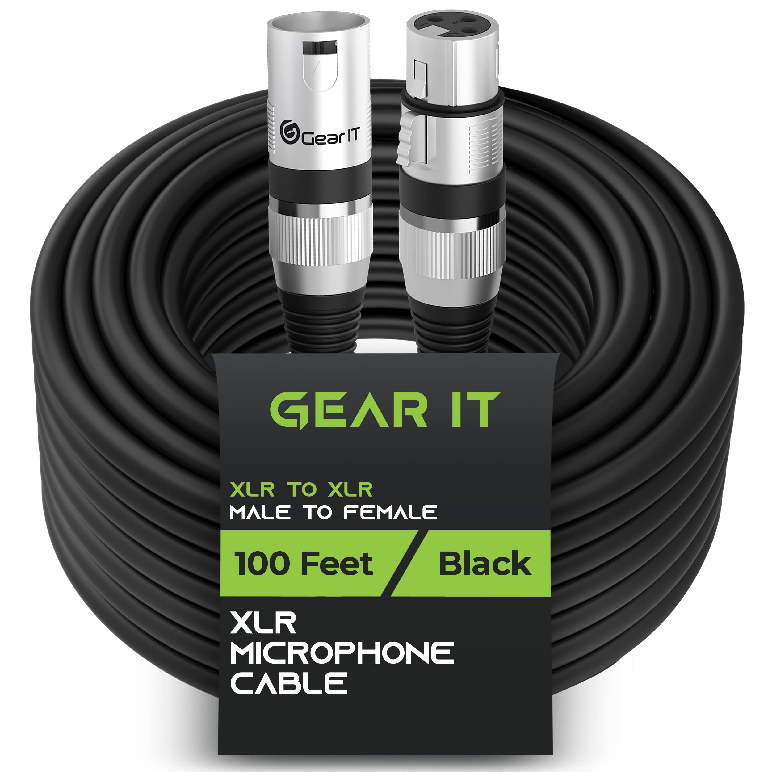 GearIT XLR to XLR Microphone Cable (100 Feet, 1 Pack) XLR Male to Female Mic Cable 3-Pin Balanced Shielded XLR Cable for Mic Mix