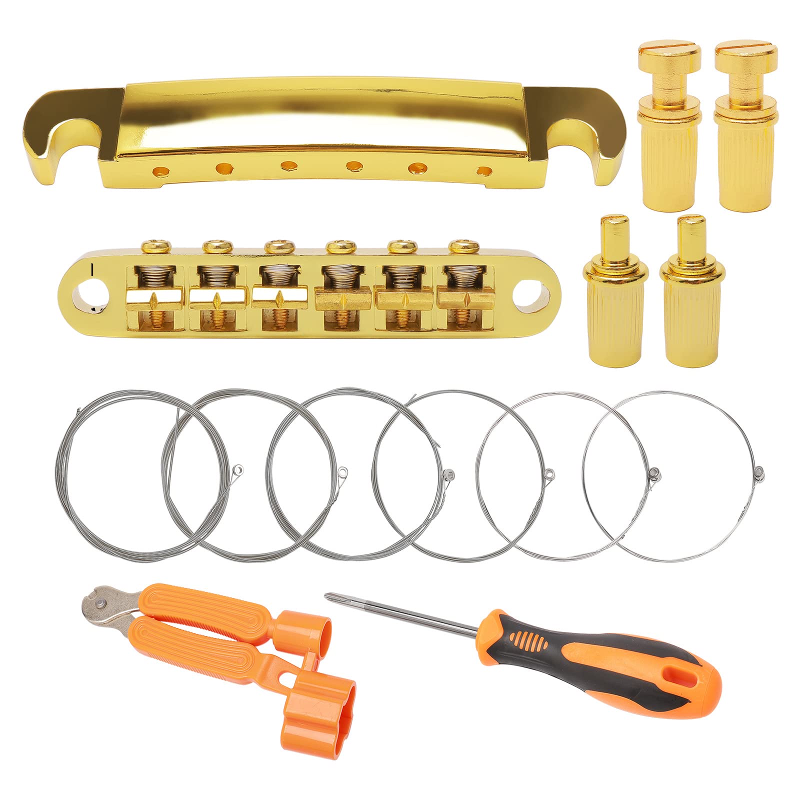 Unxuey Tune-O-Matic Bridge Tailpiece With Studs Roller Saddle Bridge For Sg Les Paul Lp Style Guitar, Gold