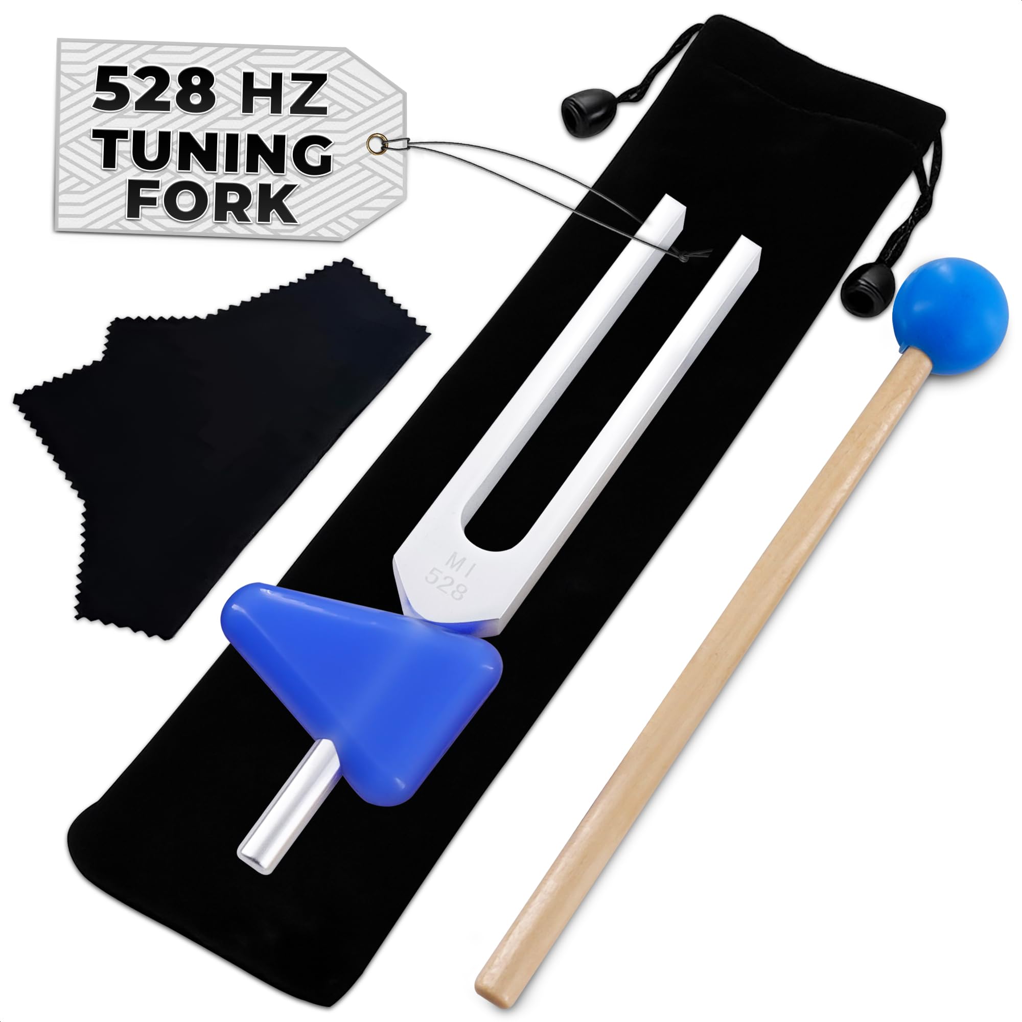 528 Hz Solfeggio Tuning Fork Set - 6.77 inch Aluminum Alloy Harmony Tuning Fork with Reflex Hammer, Cleaning Cloth & Carry Bag f