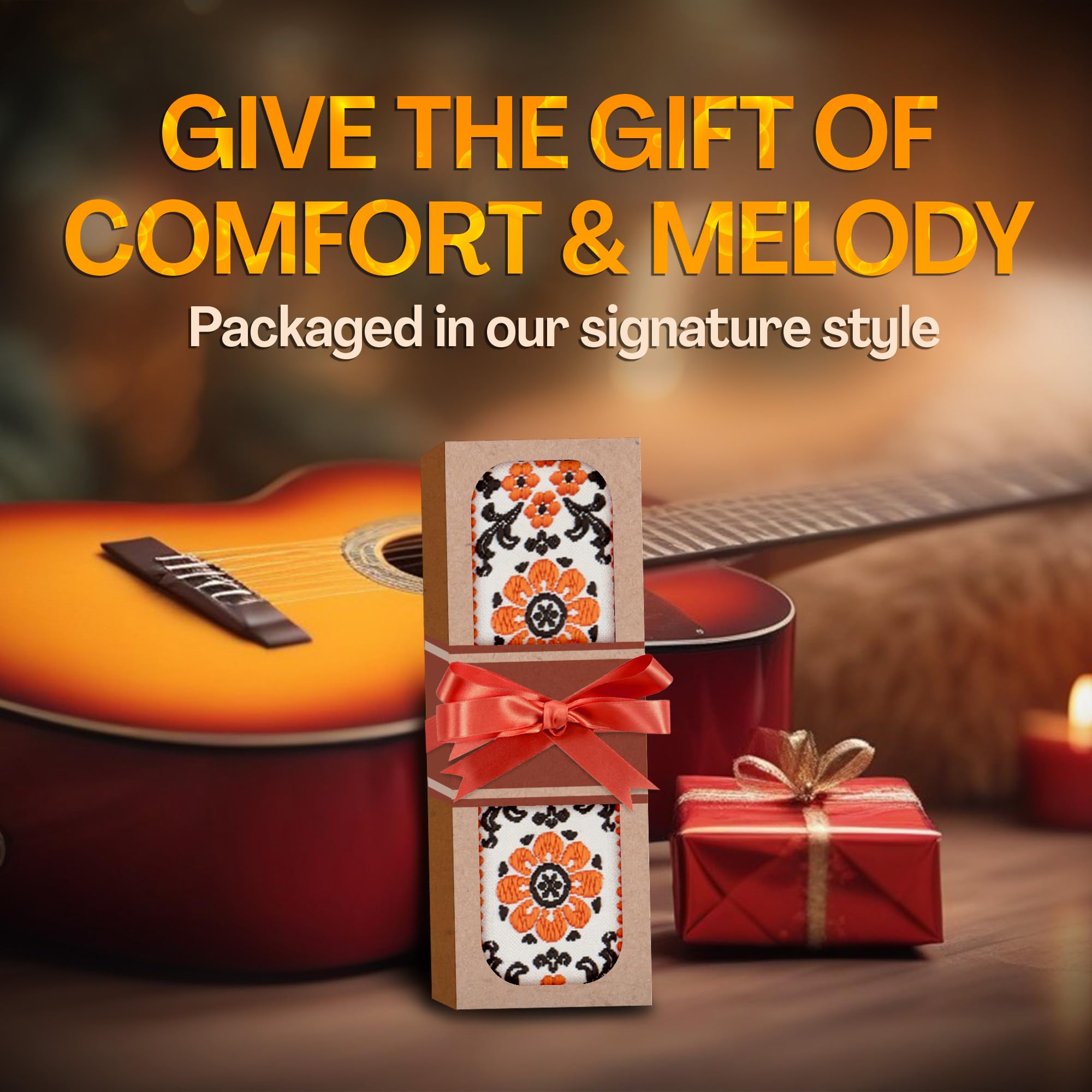 Guitar Strap For Acoustic Guitar , Electric Guitar and Bass Guitar, Adjustable Woven Flowers Guitar Strap W/ FREE BONUS 2 Picks