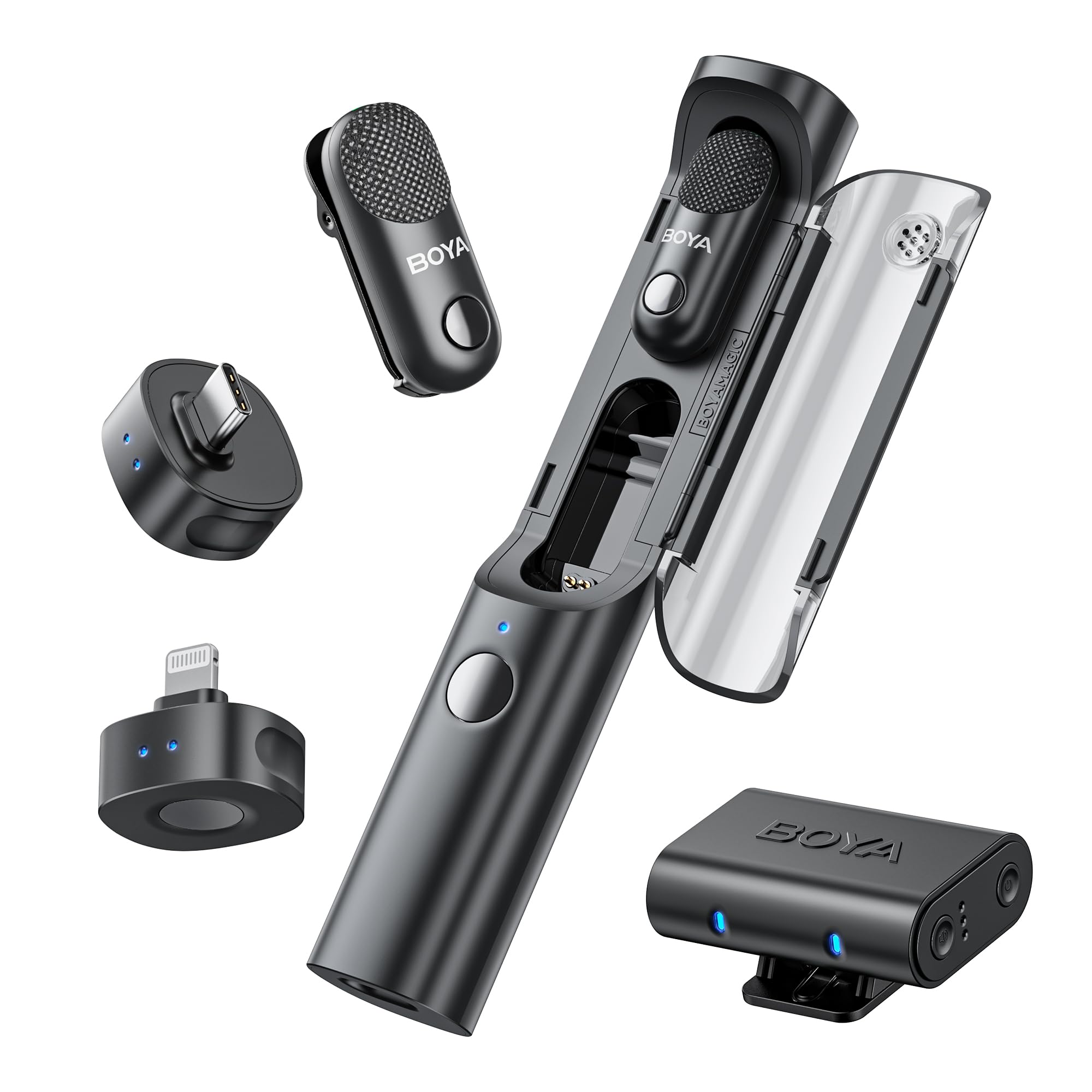 BOYA Magic Wireless Mini Microphones for iPhone/Android/PC/Camera, 4 Form-in-1 Mic, 7g Lightweight,AI Noise Reduction, 48kHz/24b