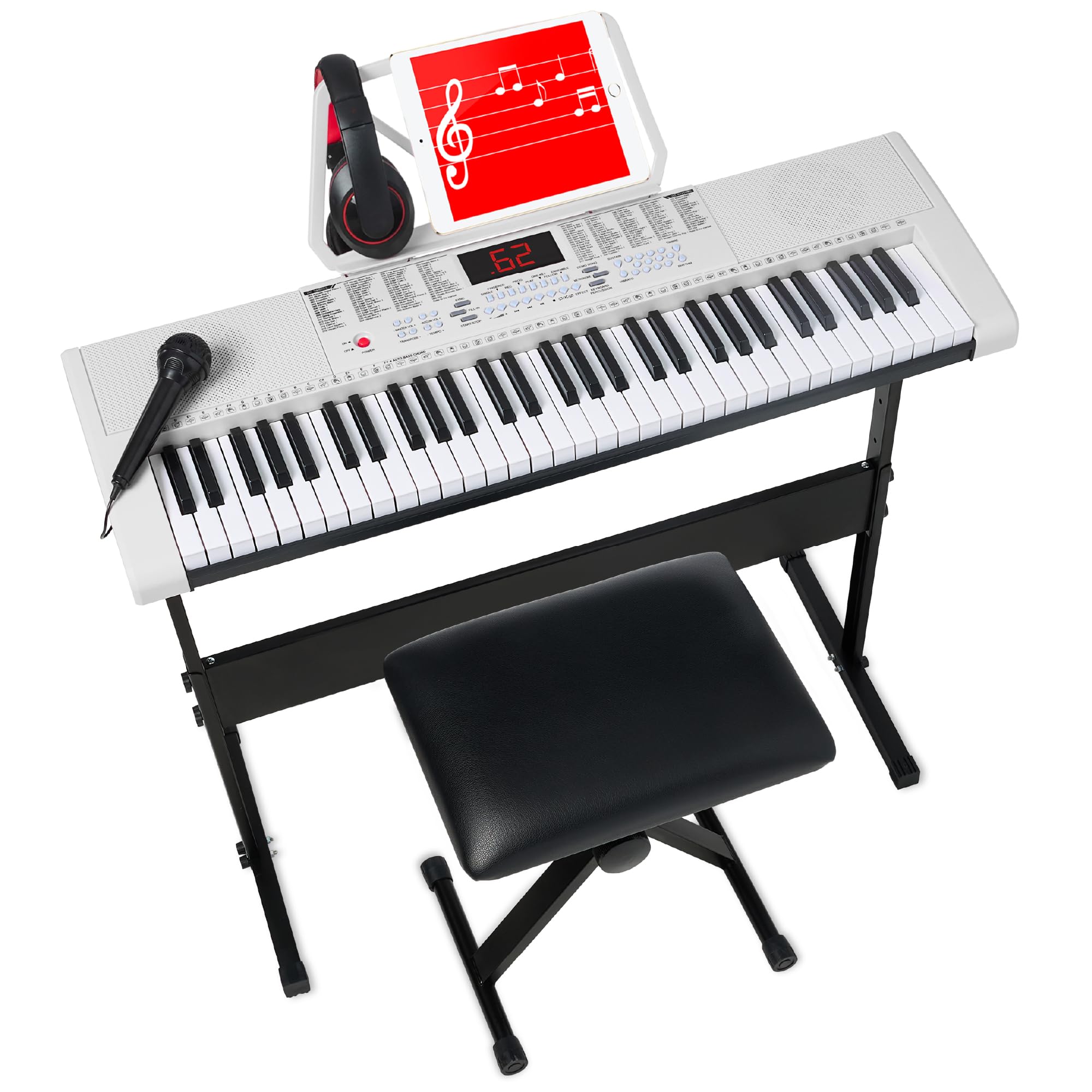 Best Choice Products 61-Key Electronic Keyboard Piano Portable Electric Keyboard Complete Beginner Set w/LED Screen, Stand, Benc