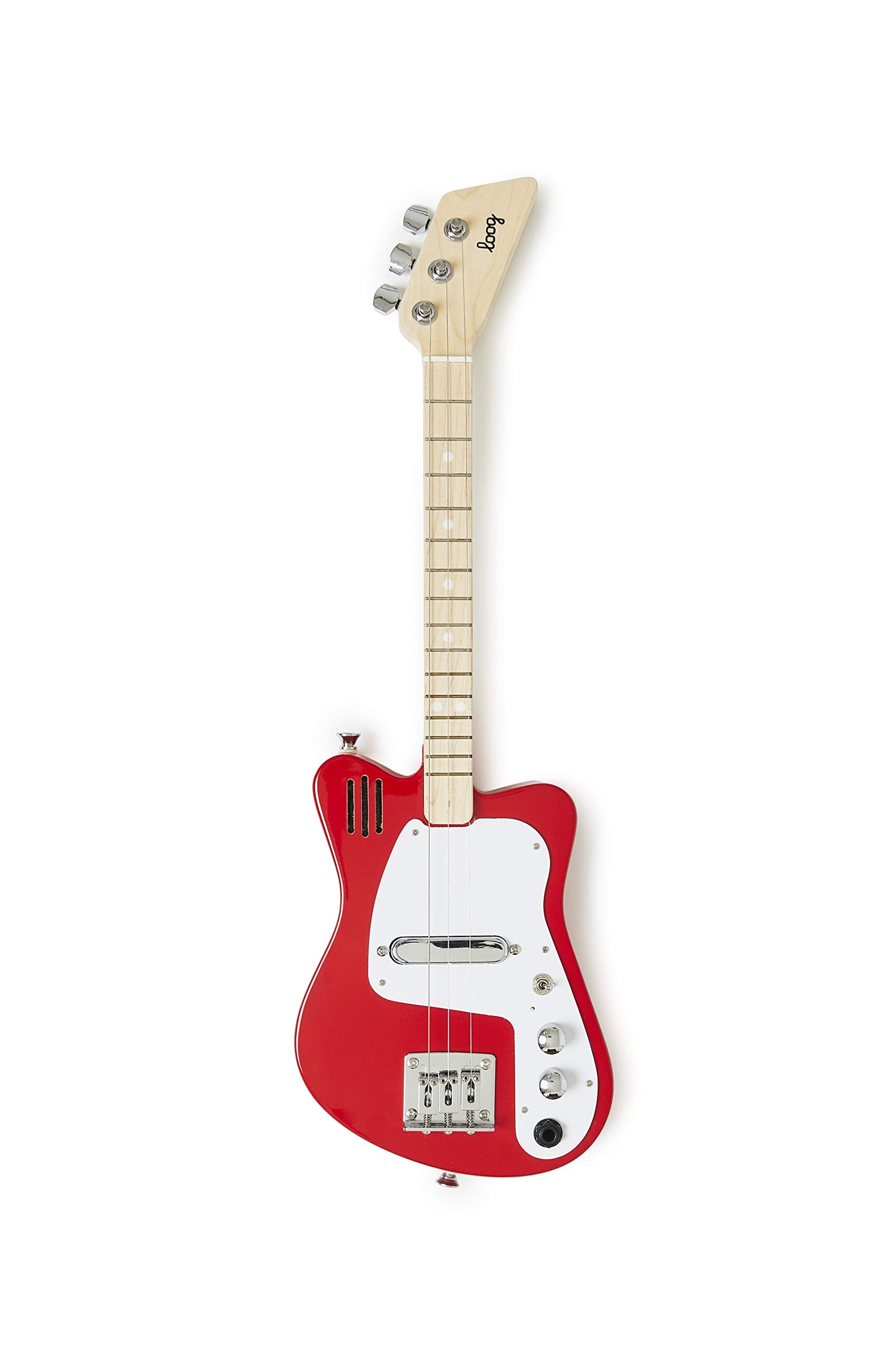 Loog Mini Electric kids Guitar for Beginners built-in Amp Ages 3+ Learning App and Lessons Included Red