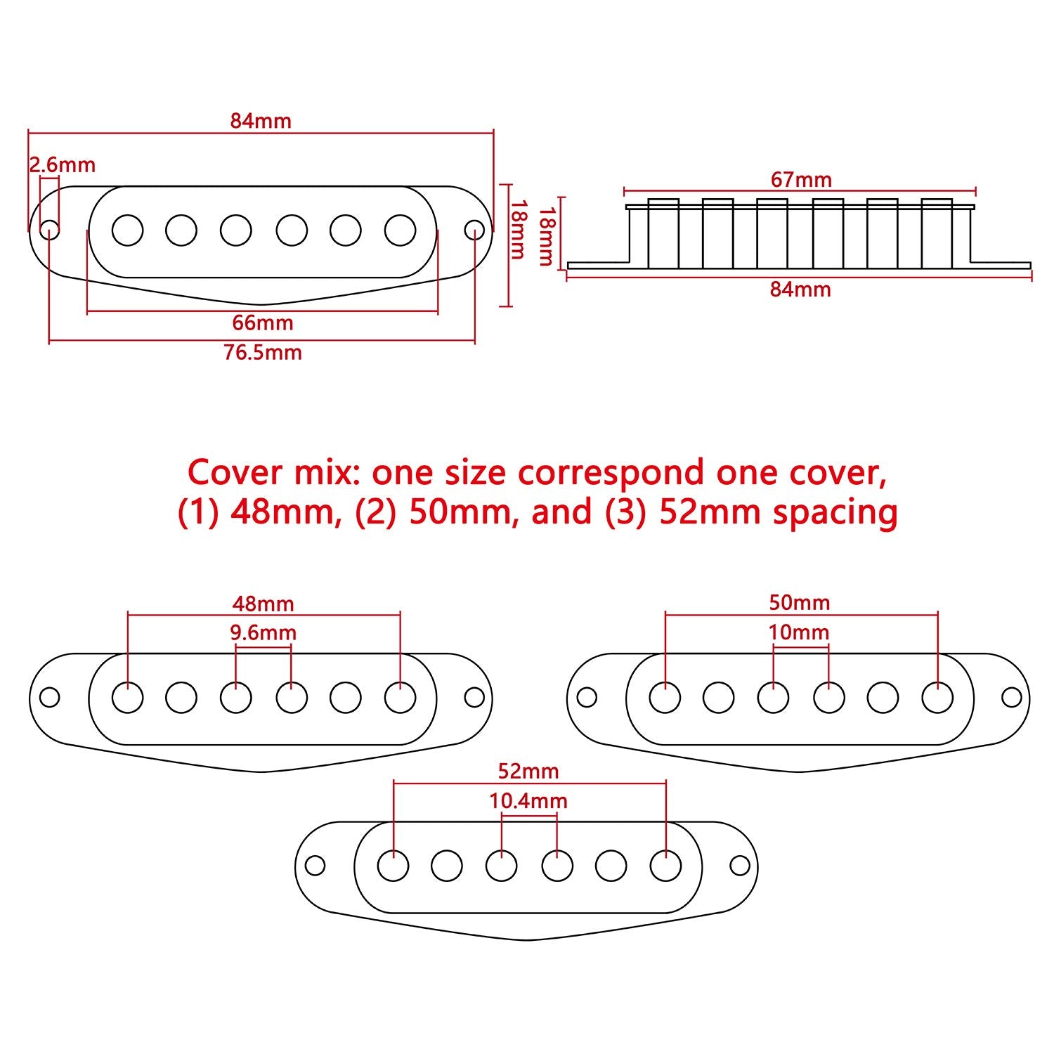 Swhmc Set of Single Coil Pickup Set SSS for Fender Strat Style Guitar Copper Color,with Black Pickup Cover