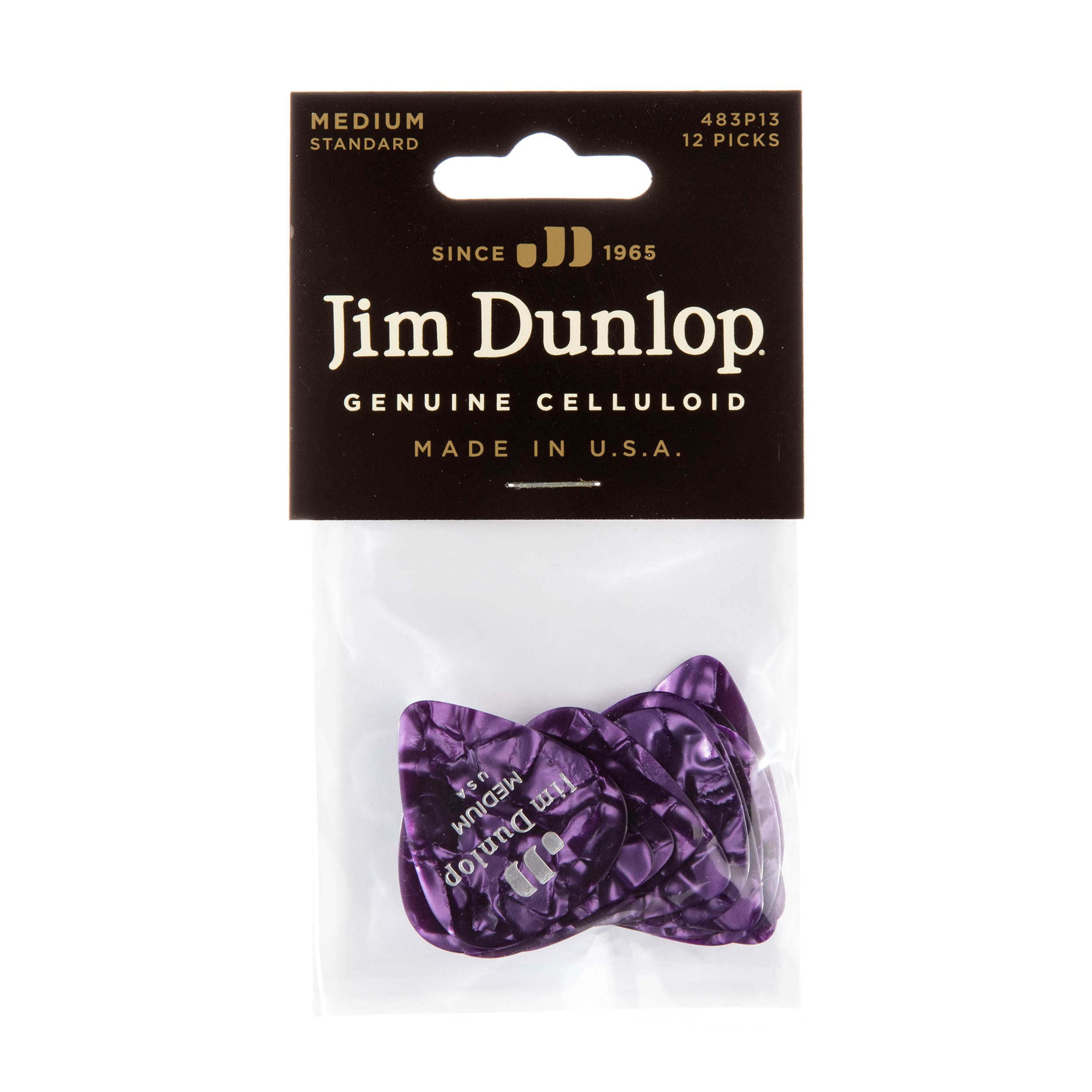 JIM DUNLOP 483P13MD Genuine Celluloid, Purple Pearloid, Medium, 12/Player's Pack