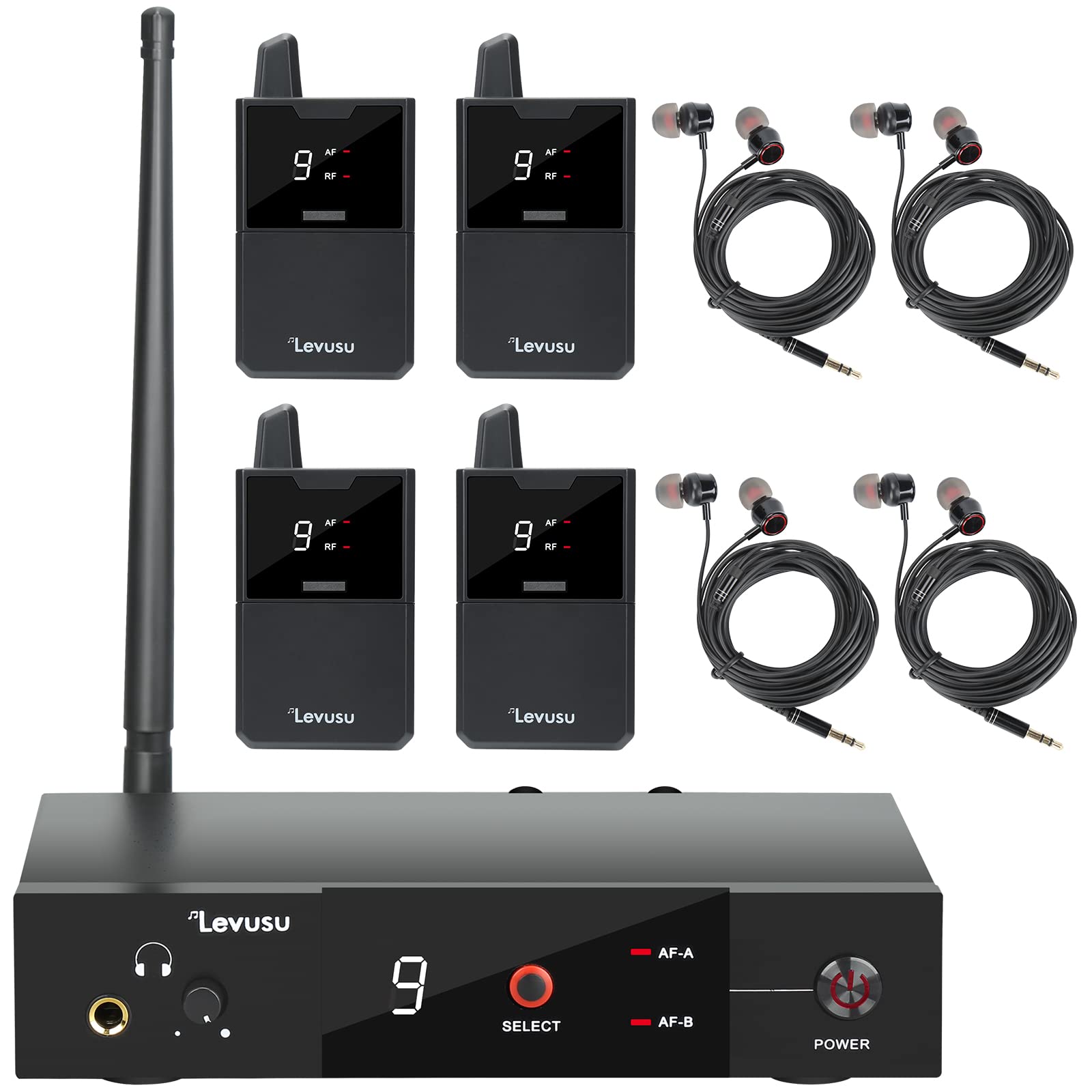 Levusu UHF Wireless in-Ear Monitor System with Earphone,180Ft, Professional IEM Stereo System Transmitter and Beltpack Receiver 