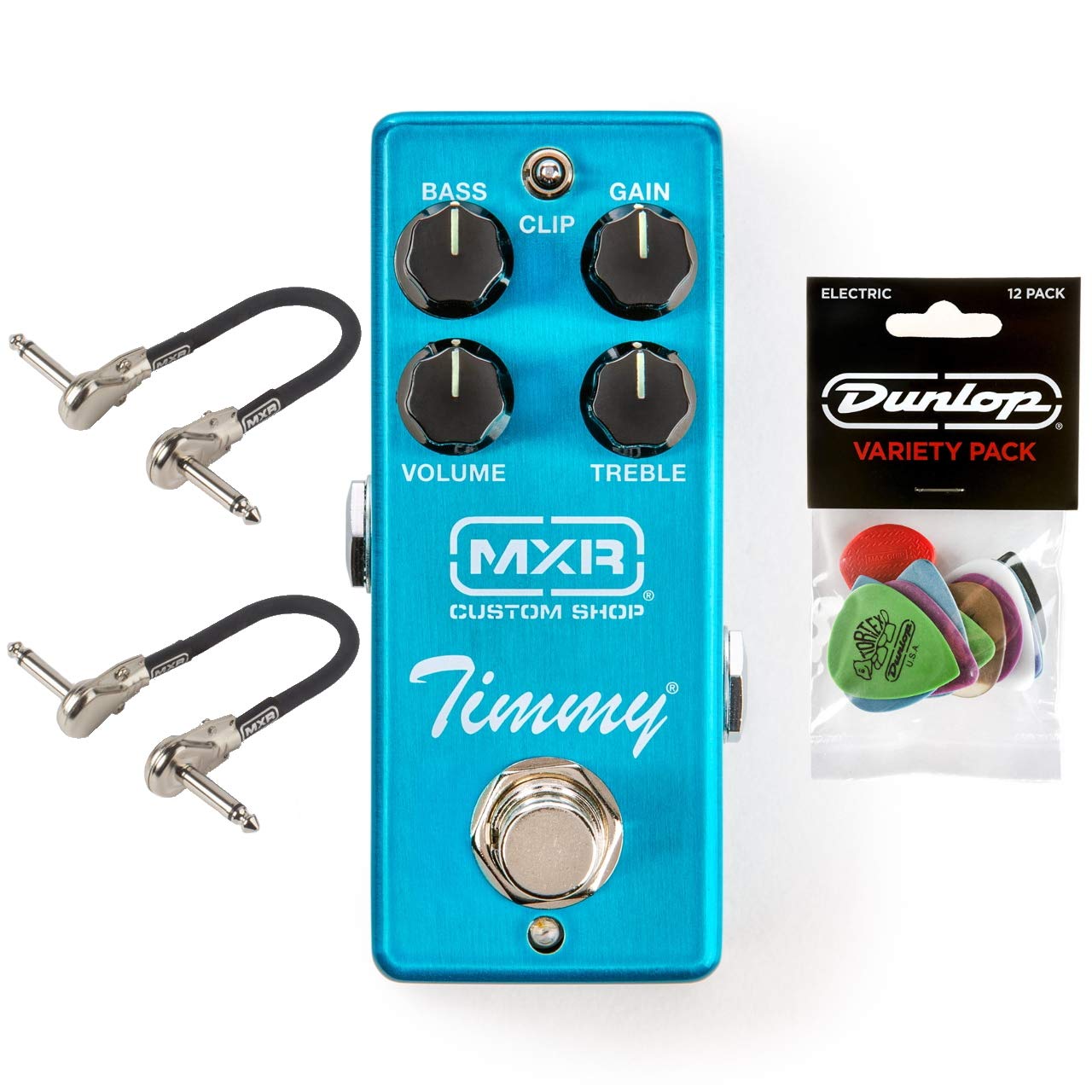 Mxr Csp027 Timmy Overdrive Pedal Bundle With 2 Mxr Patch Cables And Dunlop Variety Pick Pack