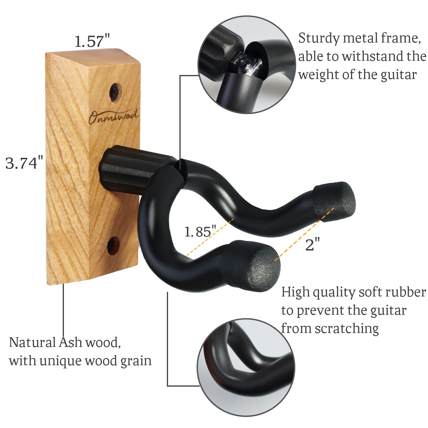 Onmiwod Guitar Wall Mount 3 Pack, Ash Hardwood Guitar Hanger, U-Shaped Guitar Wall Hanger Mount, Guitar Holder Hook Stand Wall f