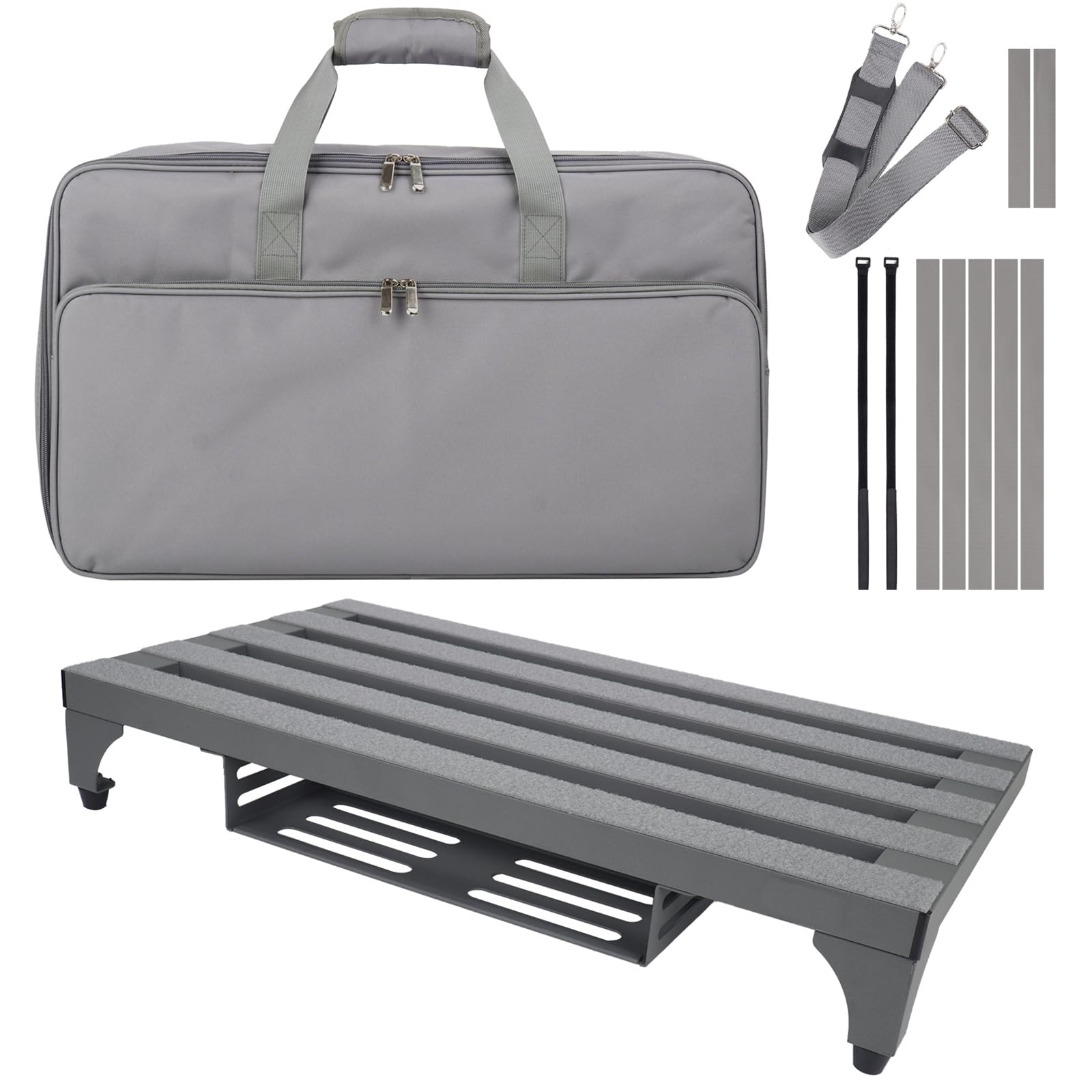 SOYAN 22 x 12.5 Aluminum Alloy Guitar Pedal Board with Power Supply Tray, Carry Bag & Mounting Tapes Included (Gray, APB-22GY)