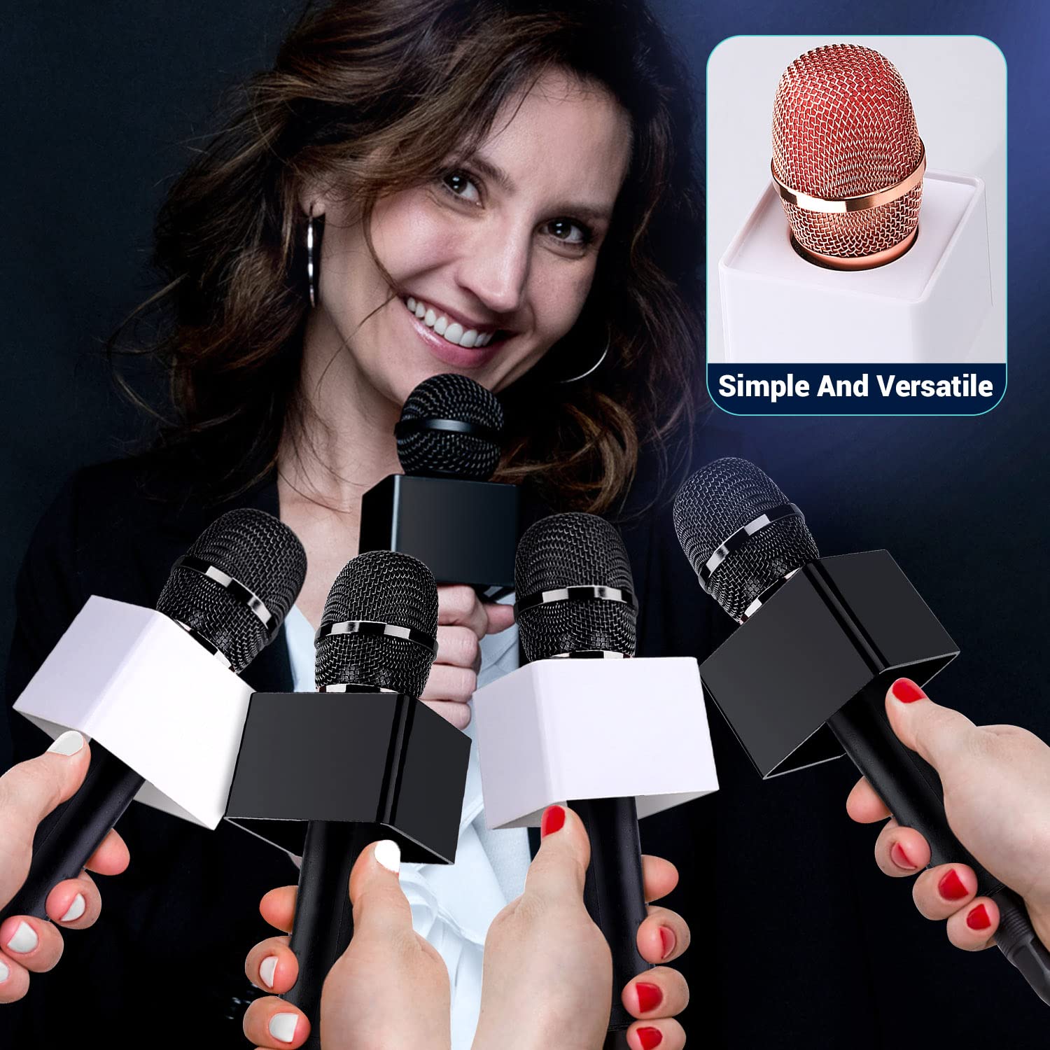 Facmogu 4PCS Black & White Microphone Flag Station, Portable Square Cube Shaped Interview Mic Flag Station with Foam, Microphone