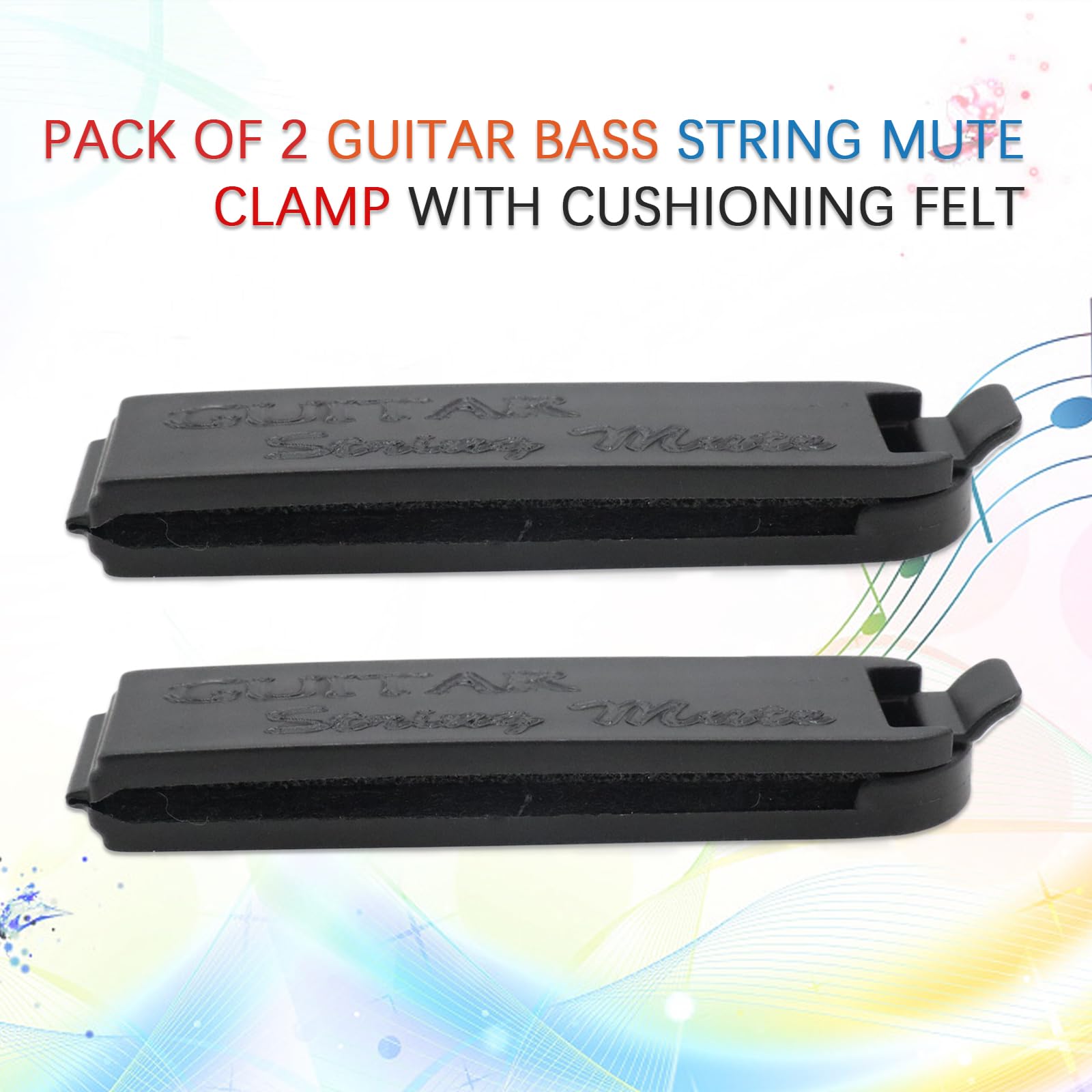 Cheerock Pack of 2 Guitar Bass String Mute Clamp with Cushioning Felt, Noise Reducer Silencer Dampener, Ideal Practice Tool for