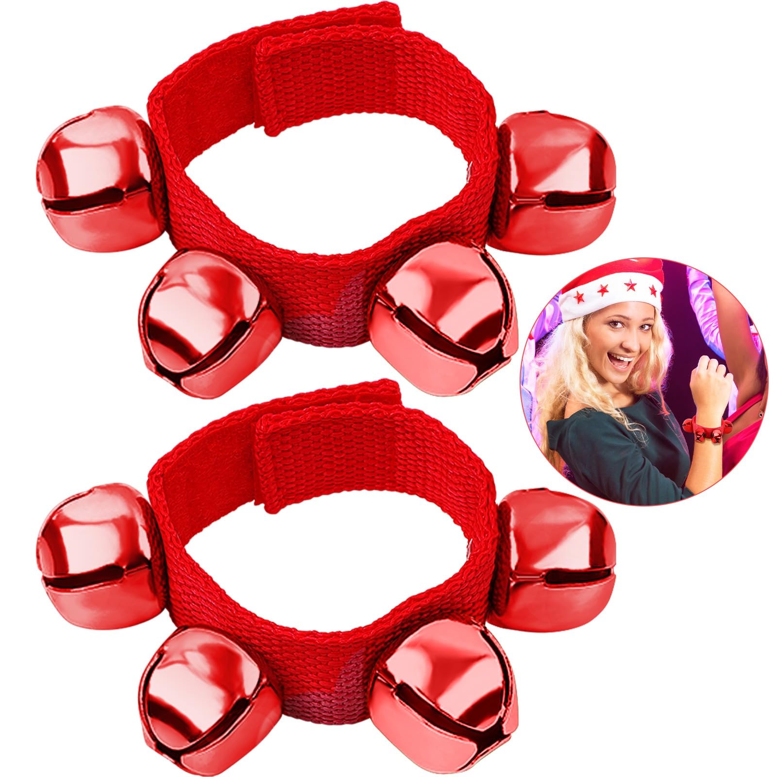 Augshy 2 Packs Christmas Wrist Bells, Red Wrist Band Jingle Bells Bracelets with Red Bells Adjustable Hand Ankle Bells Musical I