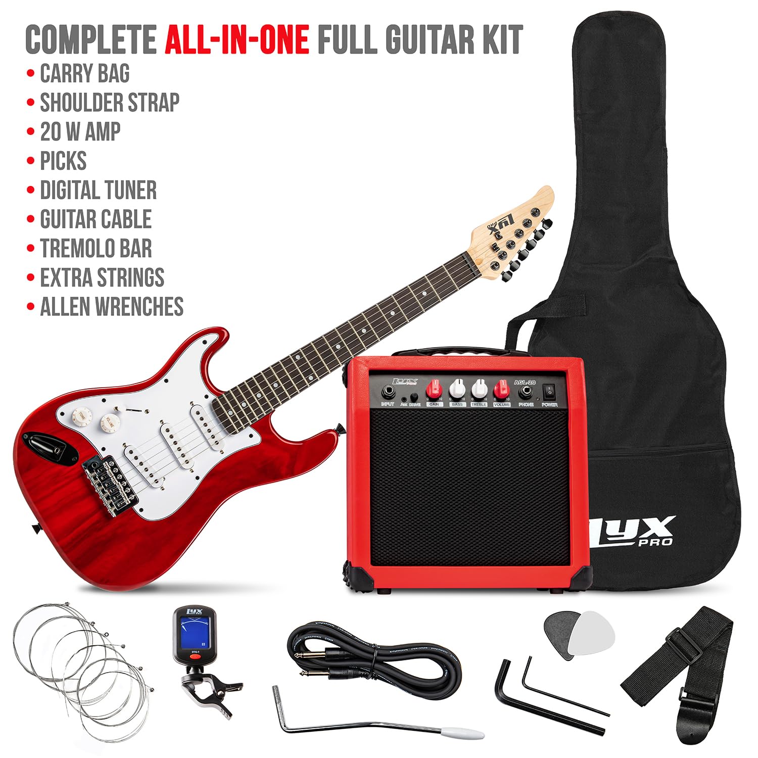 LyxPro Left Hand 36 Inch Electric Guitar and Kit for Lefty Kids with 3/4 Size Beginners Guitar, Amp, Six Strings, Two Picks, Sho