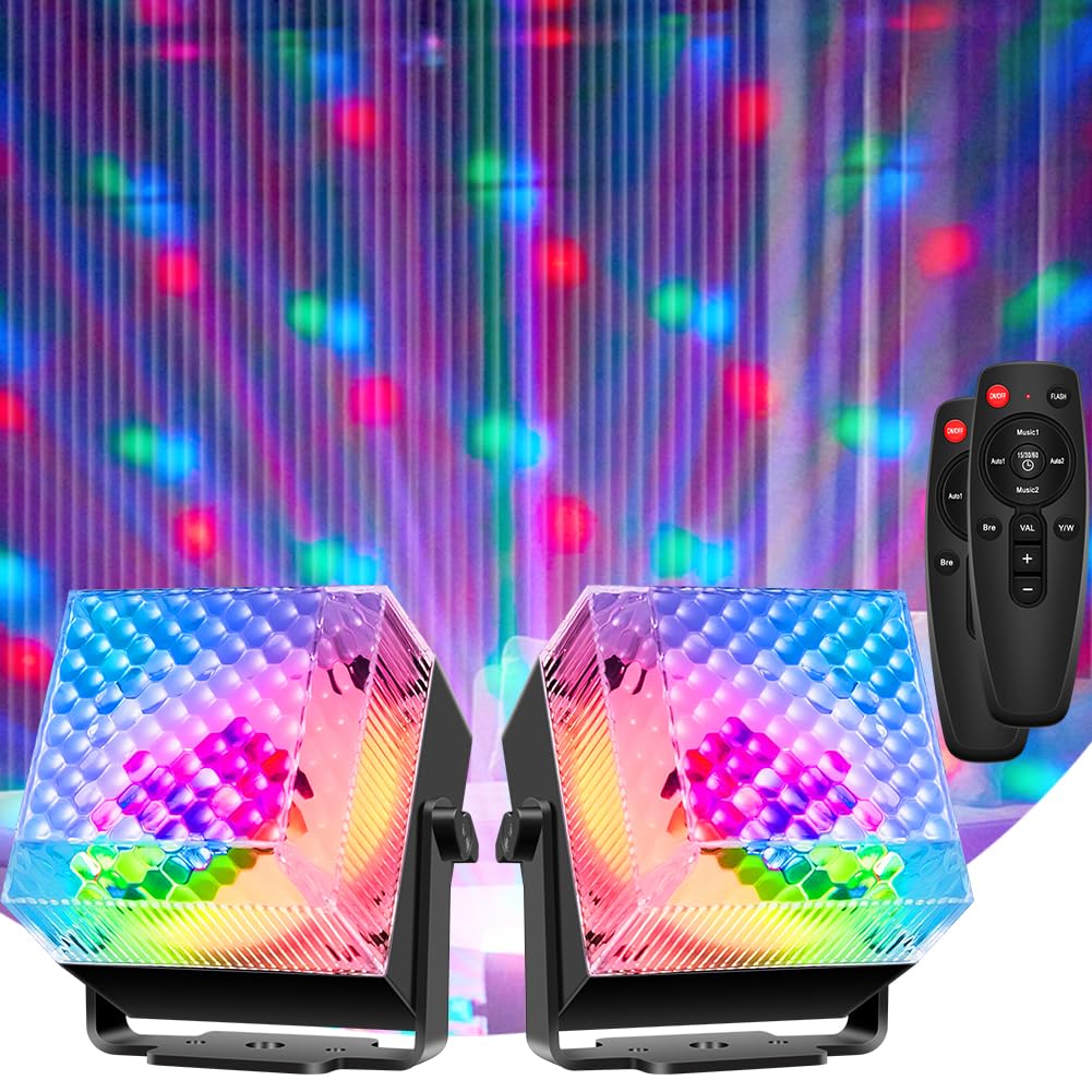 Disco Lights,Party Light QinGerS Dj Stage Light 7 Colors Sound Activated for Christmas Birthday KTV Club Romantic Decoration 2pc