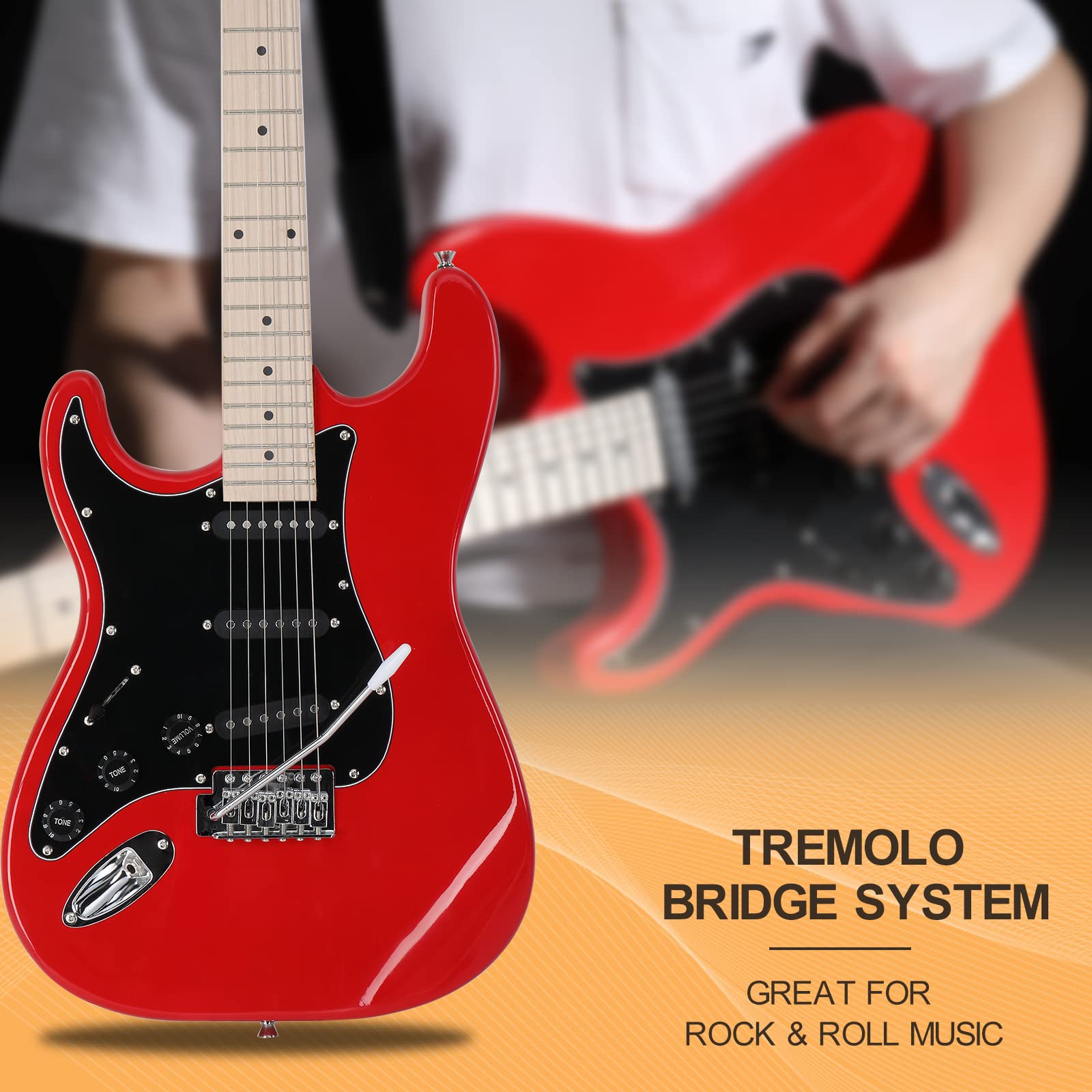 GLARRY 39'' Left Handed Full Size Electric Guitar for Music Lover Beginner with 20W Amp and Accessories Pack Guitar Bag (Red)